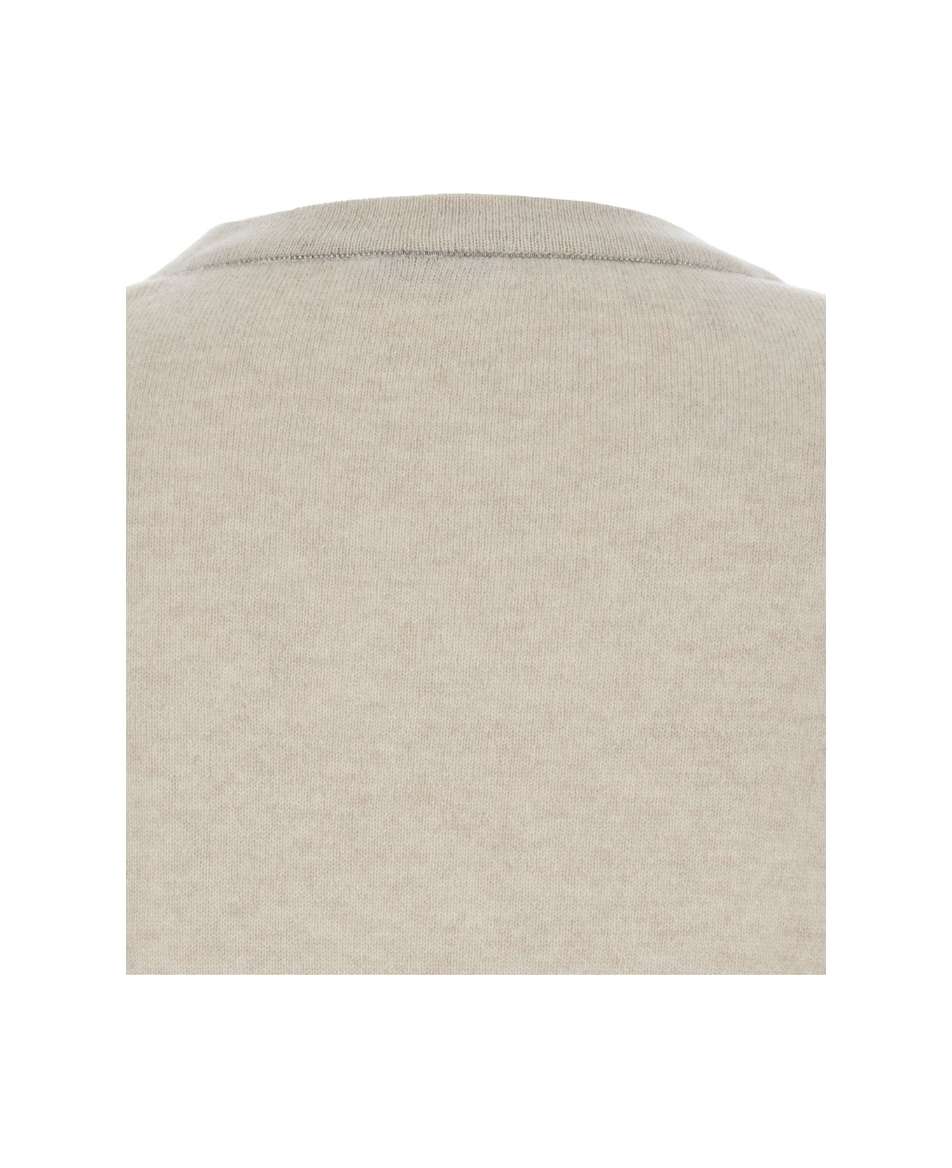 Beige Sweater With Round Neck In Cashmere Woman - 3