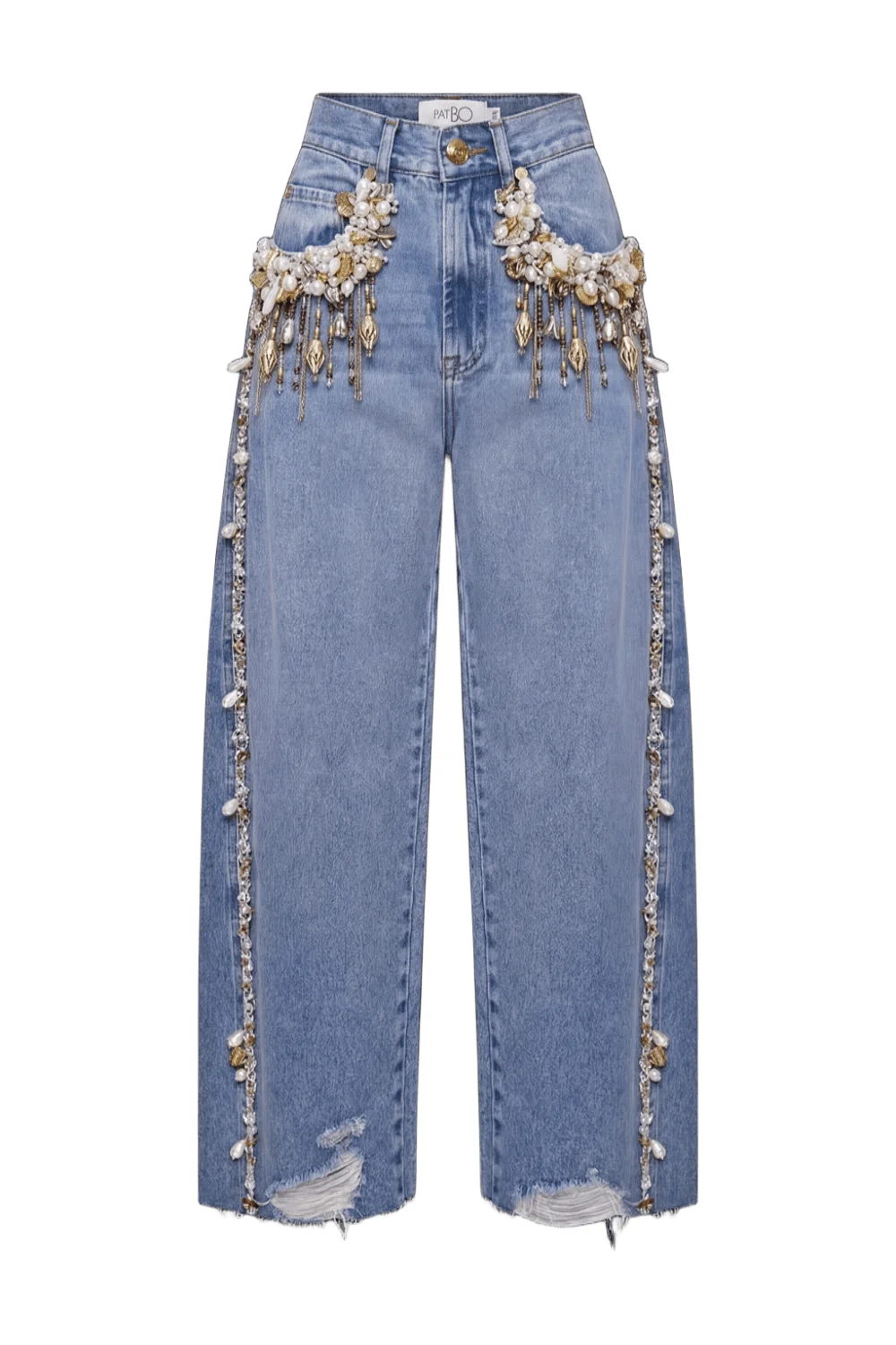 MARINA DENIM EMBROIDERED POCKET PANTS - 1