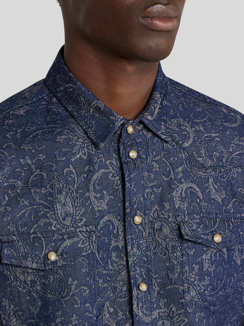 Etro COTTON AND LINEN JACQUARD DENIM SHIRT WITH LEAFY PAISLEY MOTIF outlook