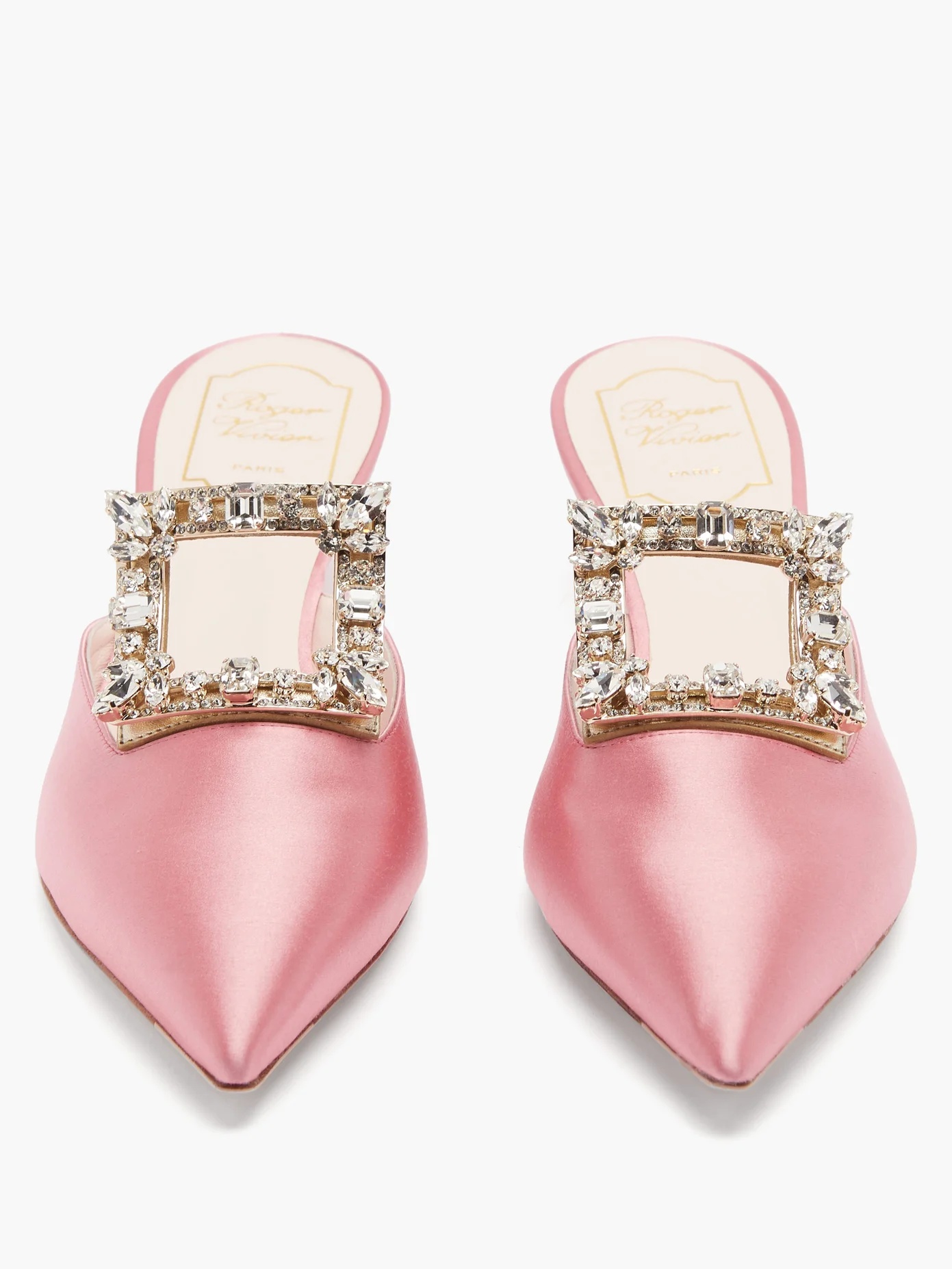 Broche Vivier crystal-buckle satin mules - 5