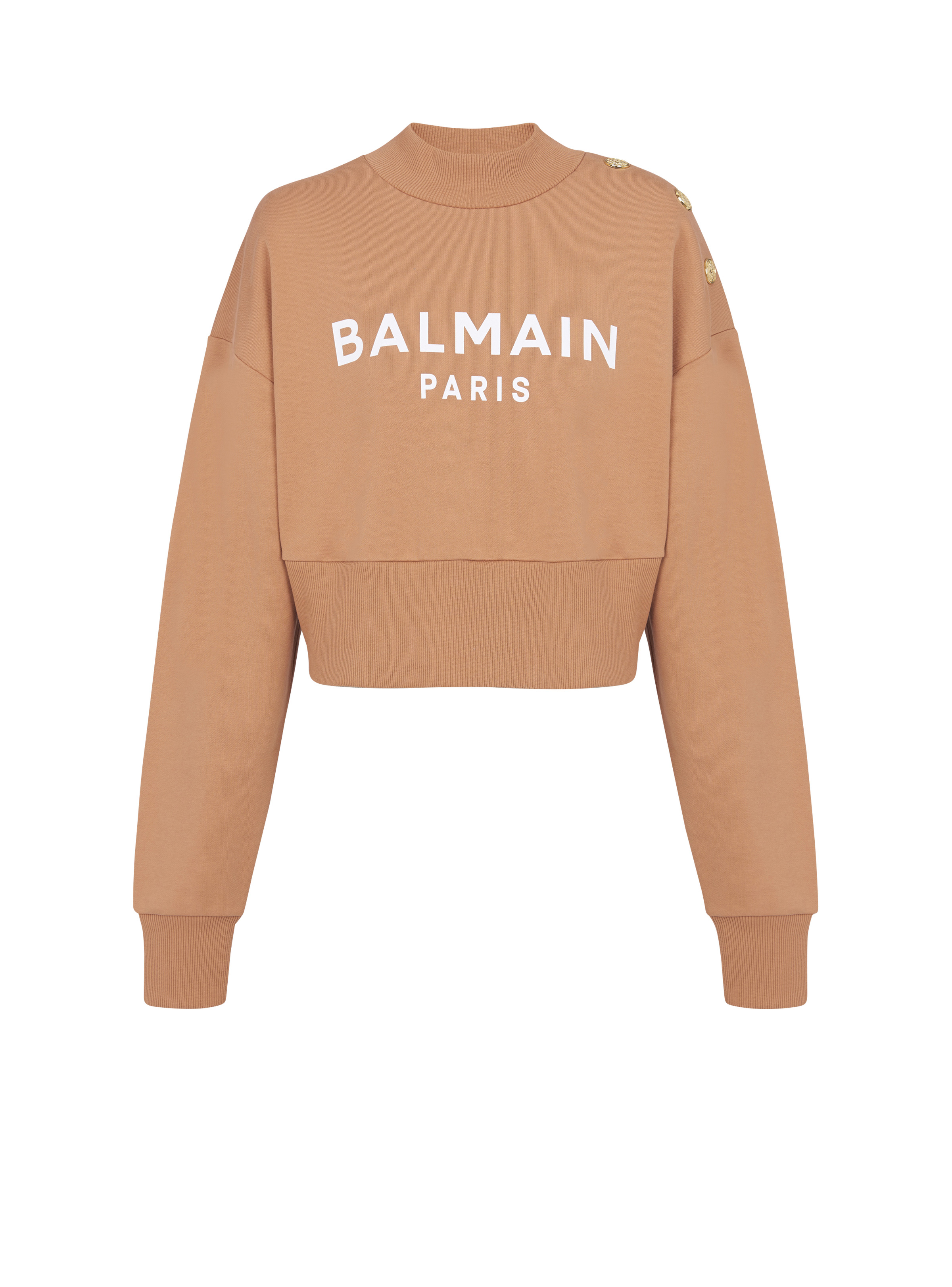 Cropped buttoned Balmain logo print sweatshirt - 1