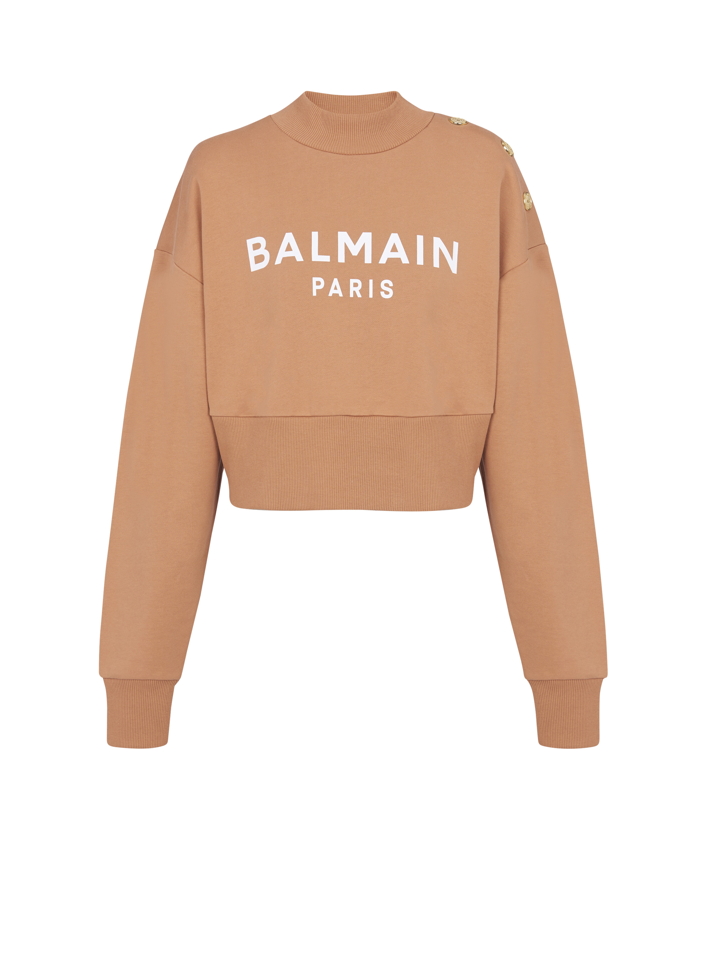 Cropped buttoned Balmain logo print sweatshirt - 1