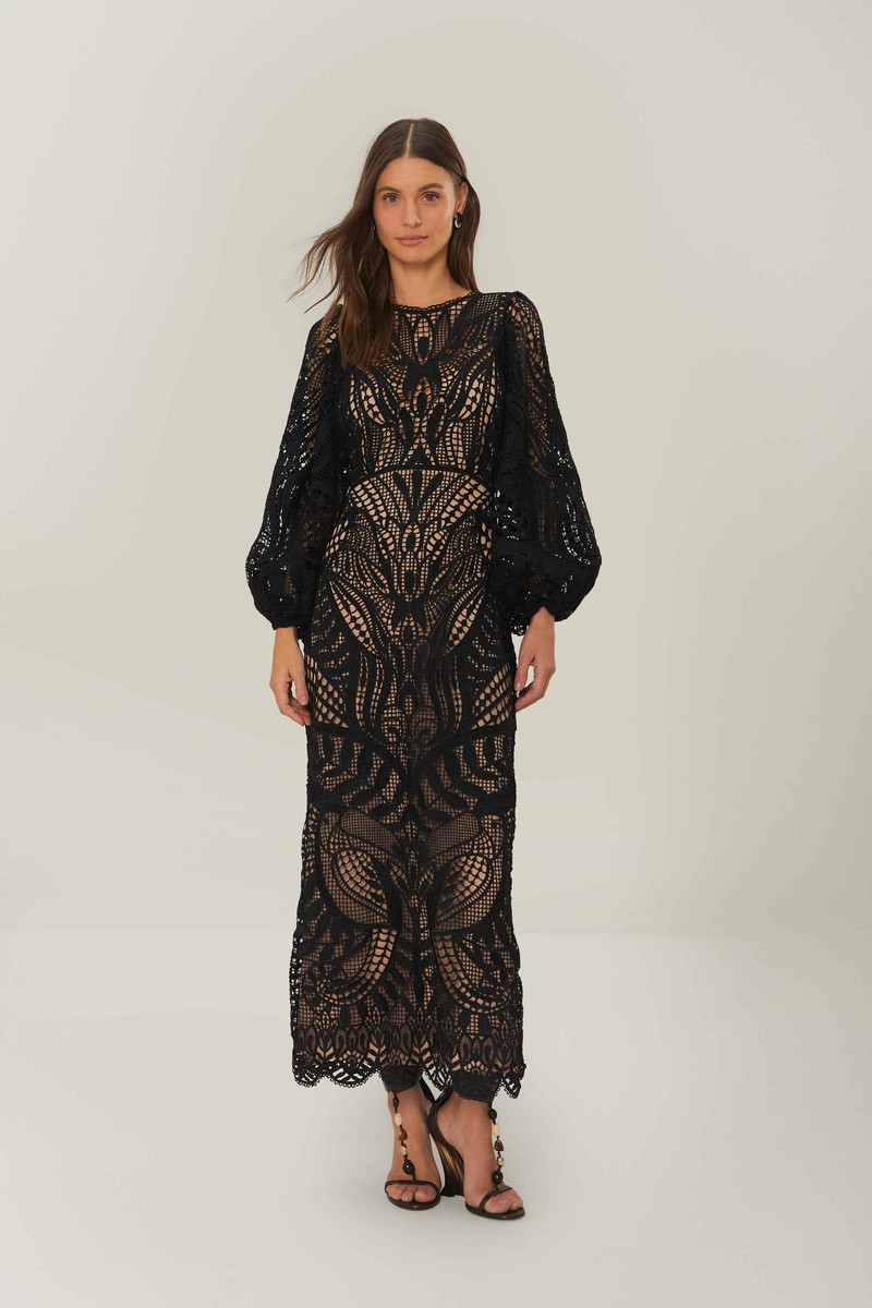 Black Nature Guipure Midi Dress 1