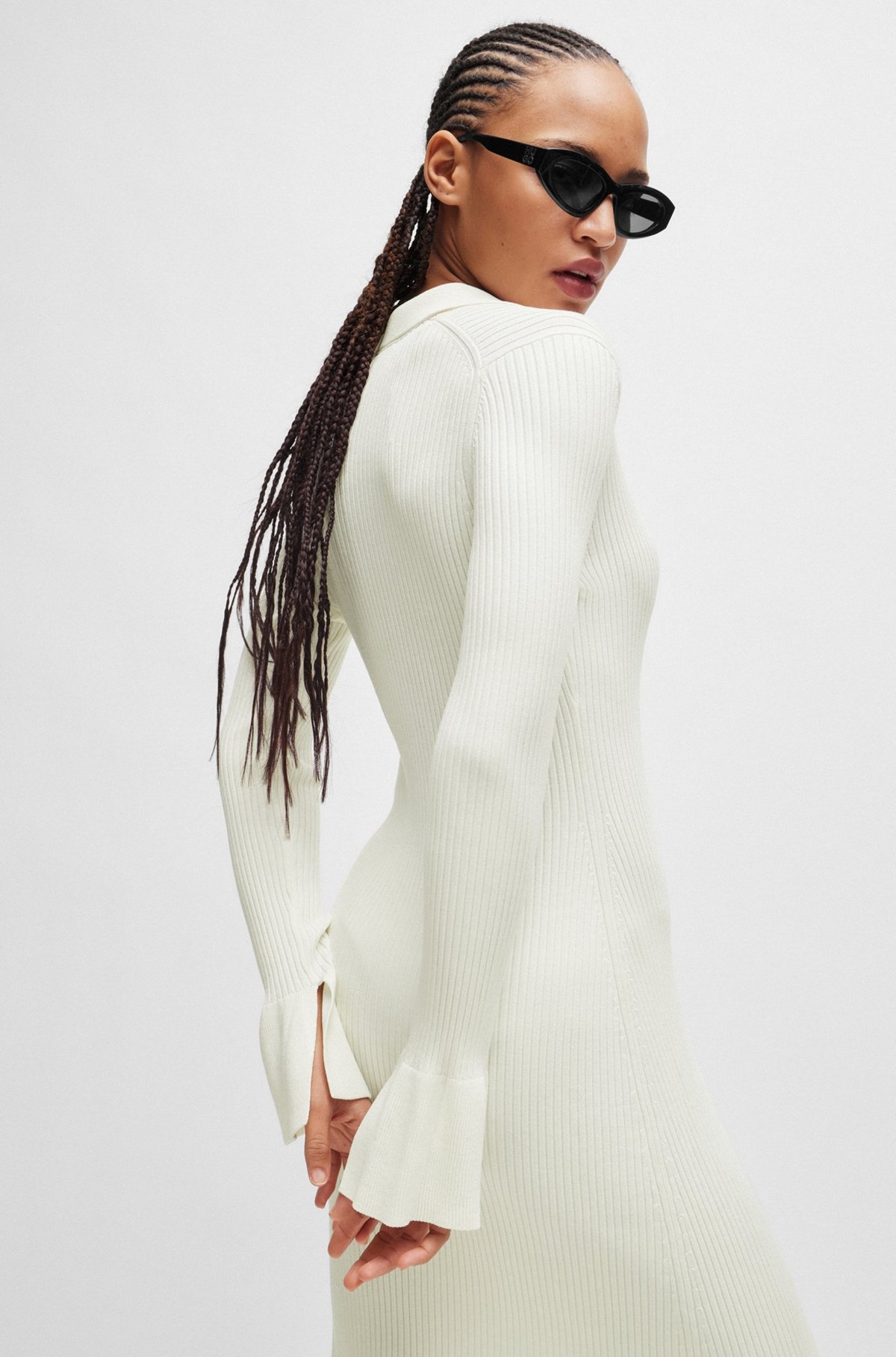 FRONT-SLIT POLO DRESS IN RIBBED CREPE - 6