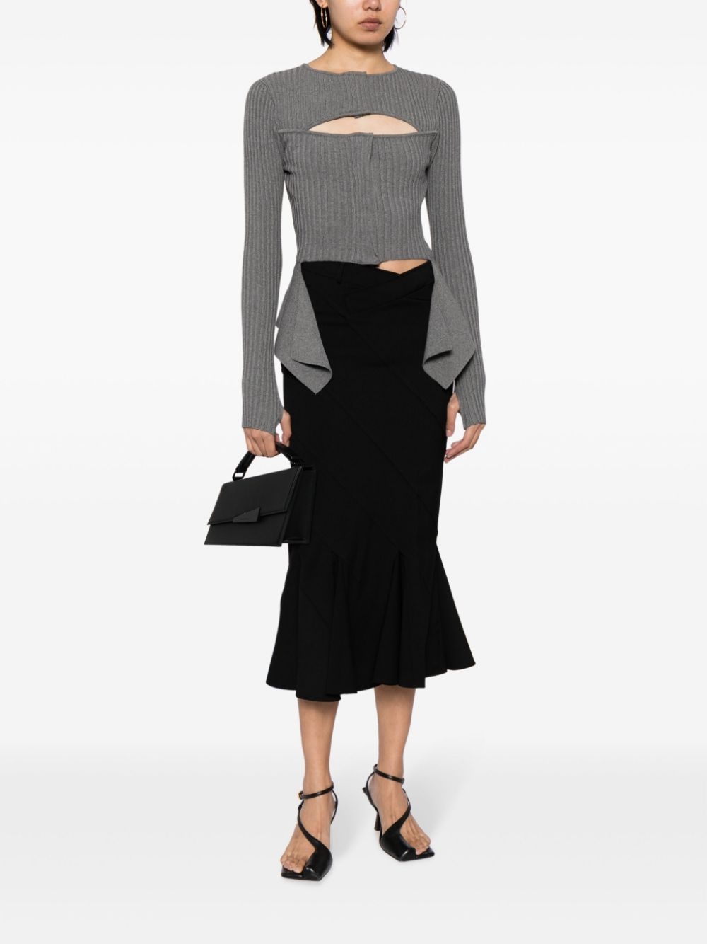 flared-hem flannel midi skirt - 2