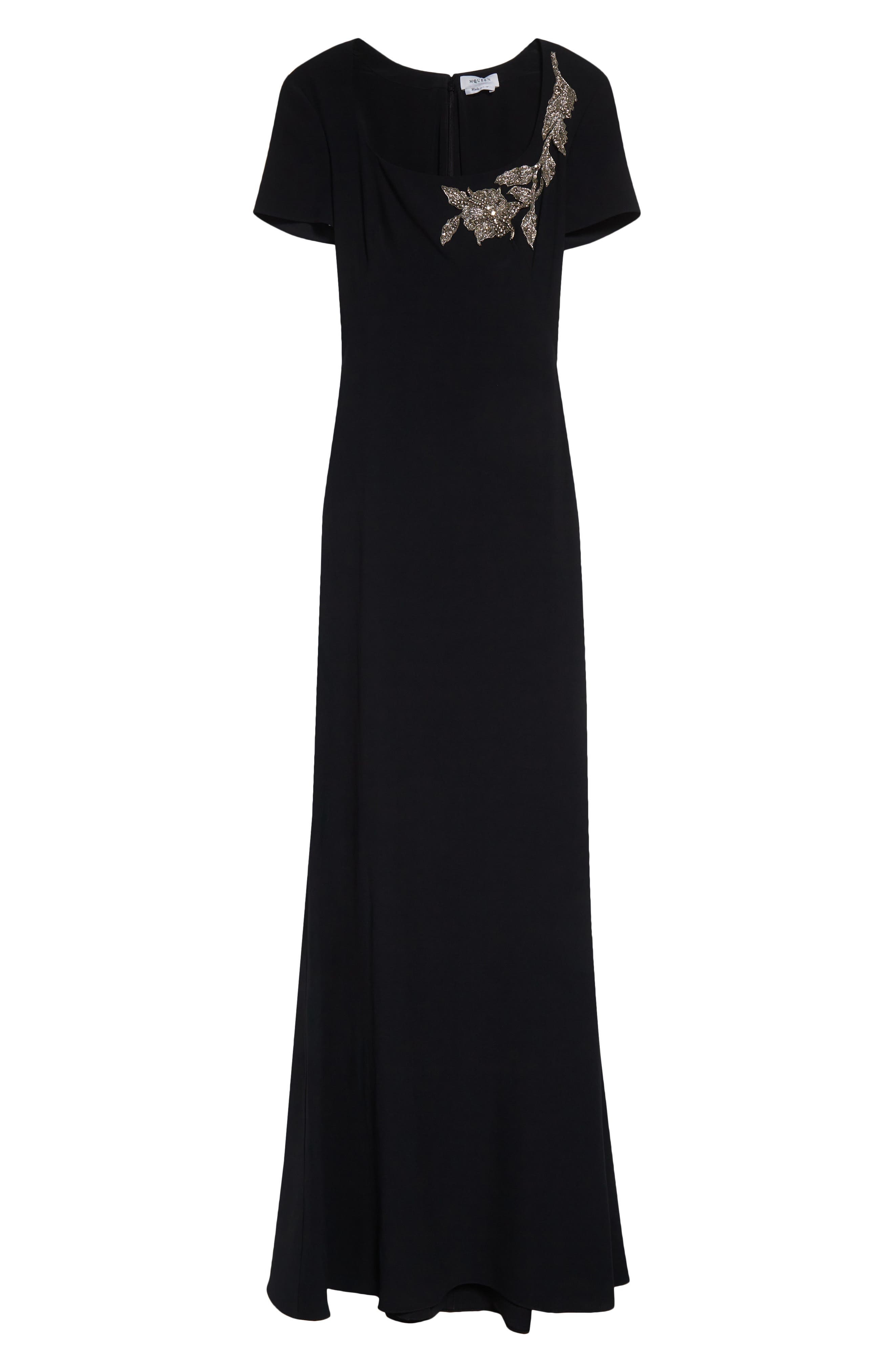 McQueen Banshee Embroidery Leaf Crepe Gown in Black at Nordstrom - 5
