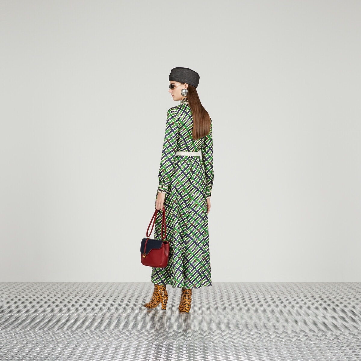 Silk belt check print dress - 3