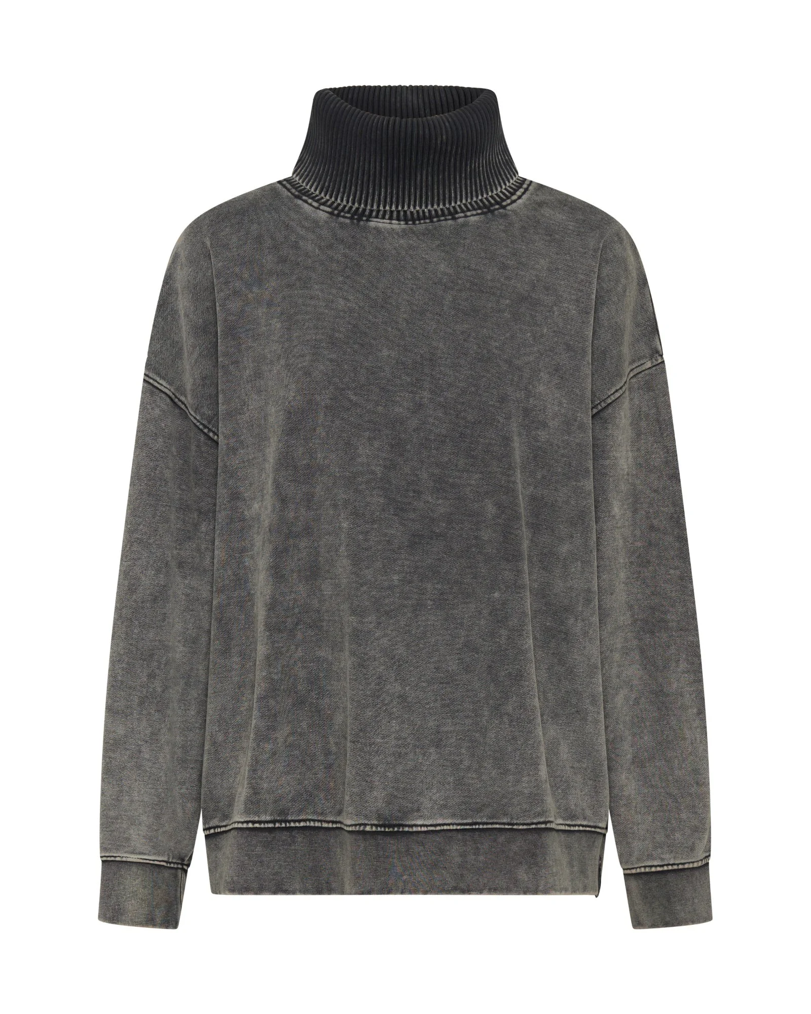 Fleece Roll Neck Sweater - Worn Black - 1