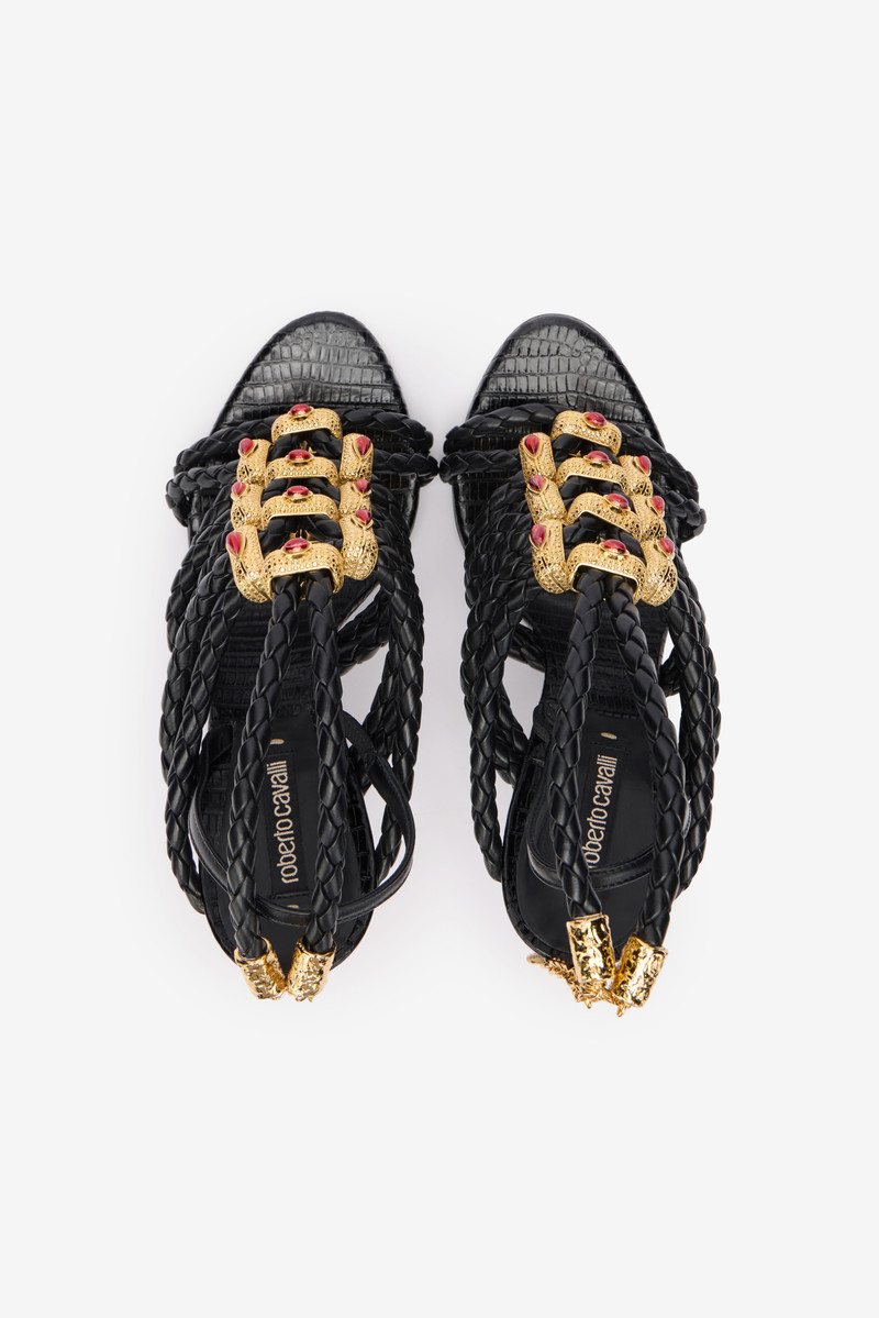 Black Braided Jewelled Cage Sandal 6