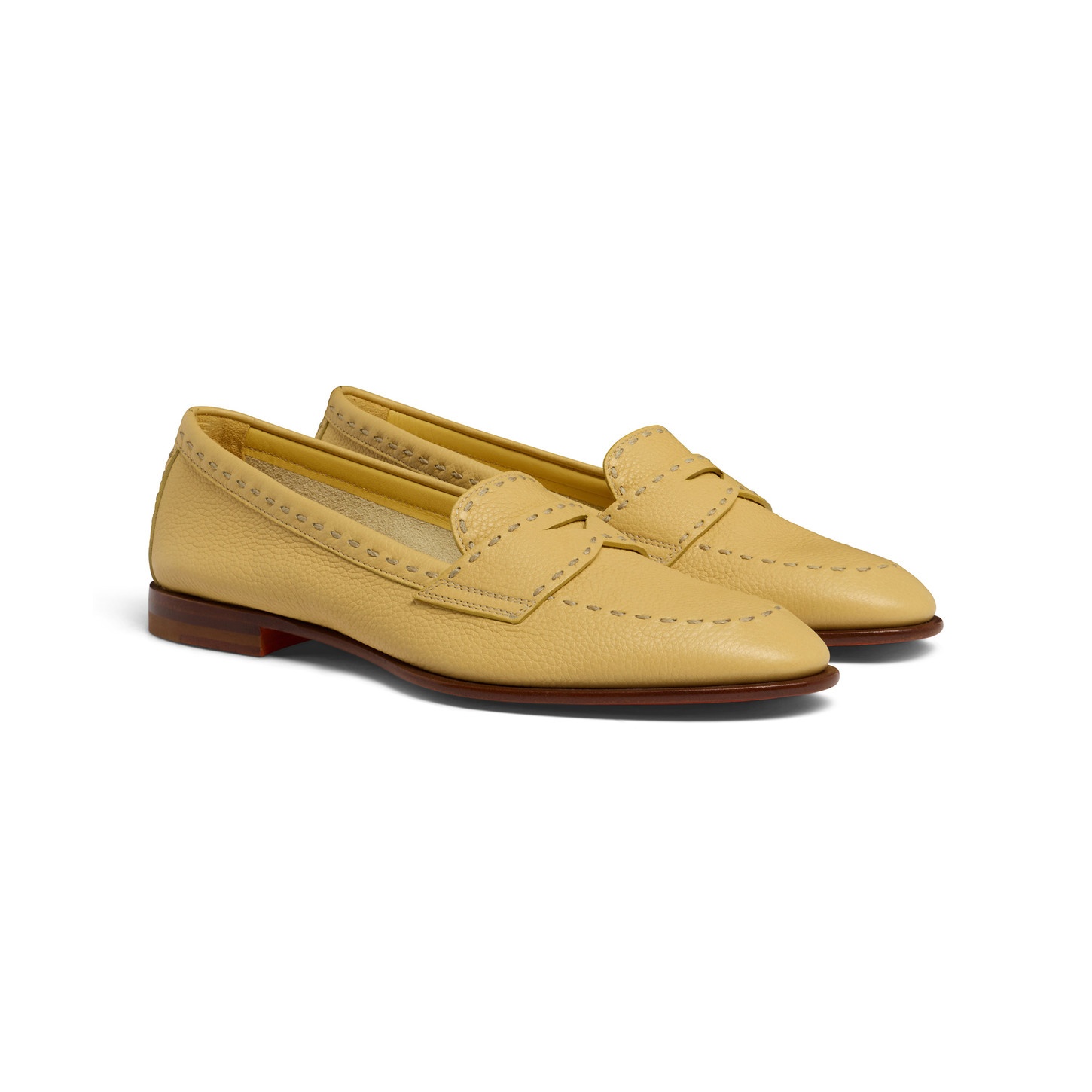 Women's yellow tumbled leather penny loafer - 3
