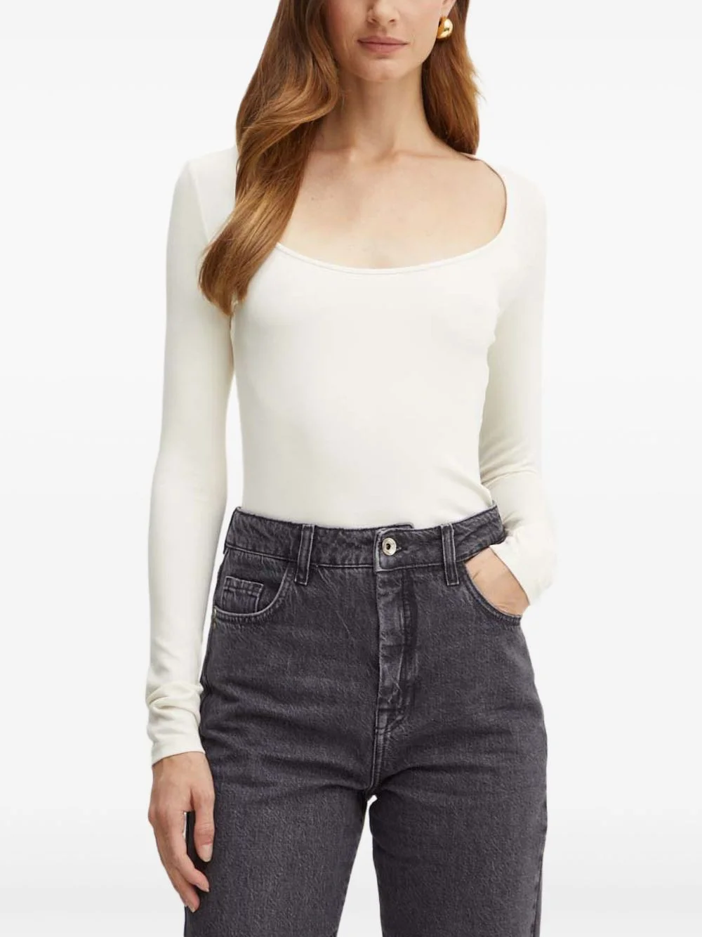 square-neck long-sleeve T-shirt - 1