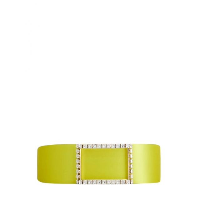 Yellow Très Vivier Shaped Strass Buckle Belt in Satin - 1