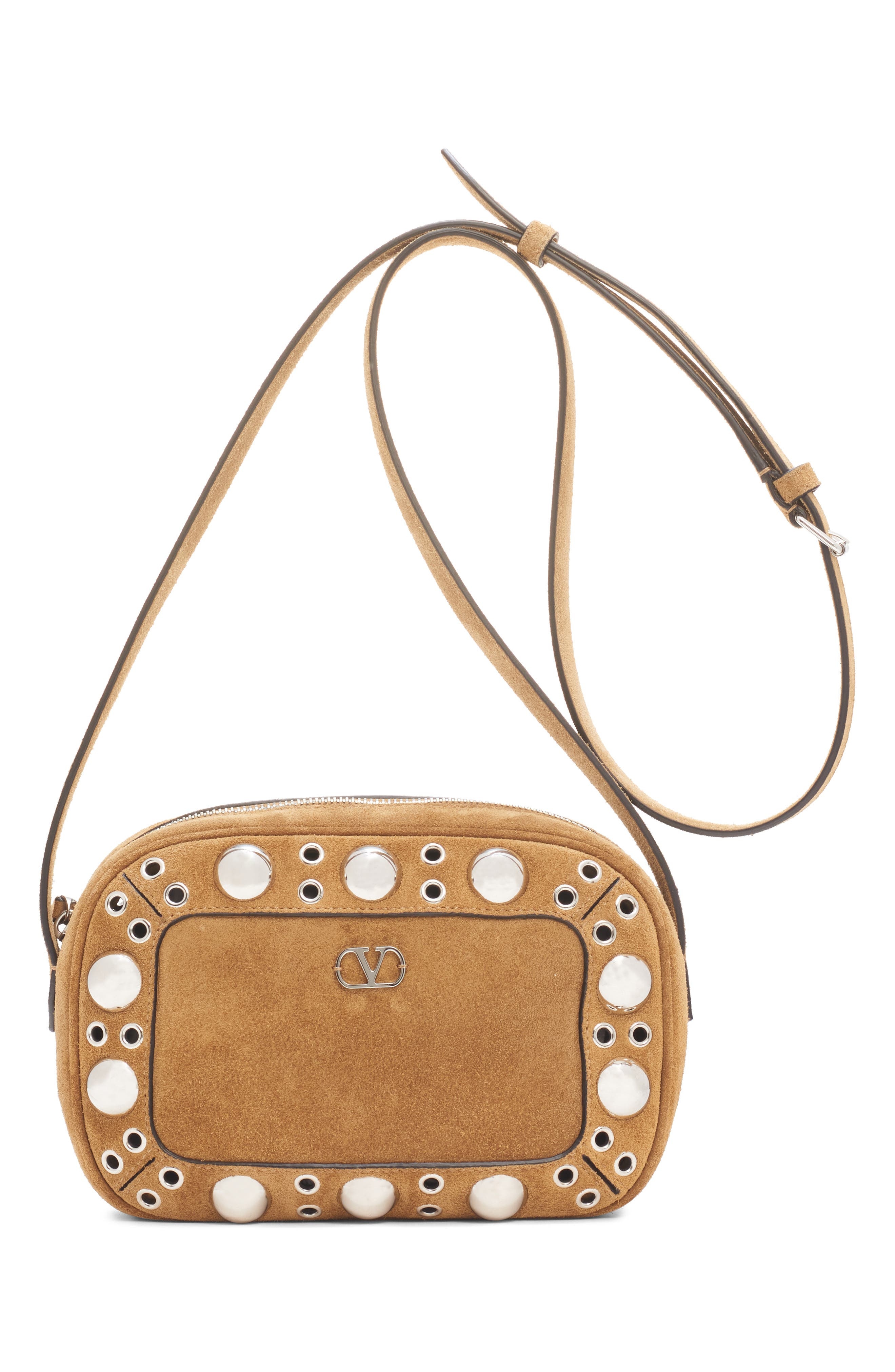 Valentino Garavani Nellcôte Studded Suede Crossbody Bag in Beige at Nordstrom - 1