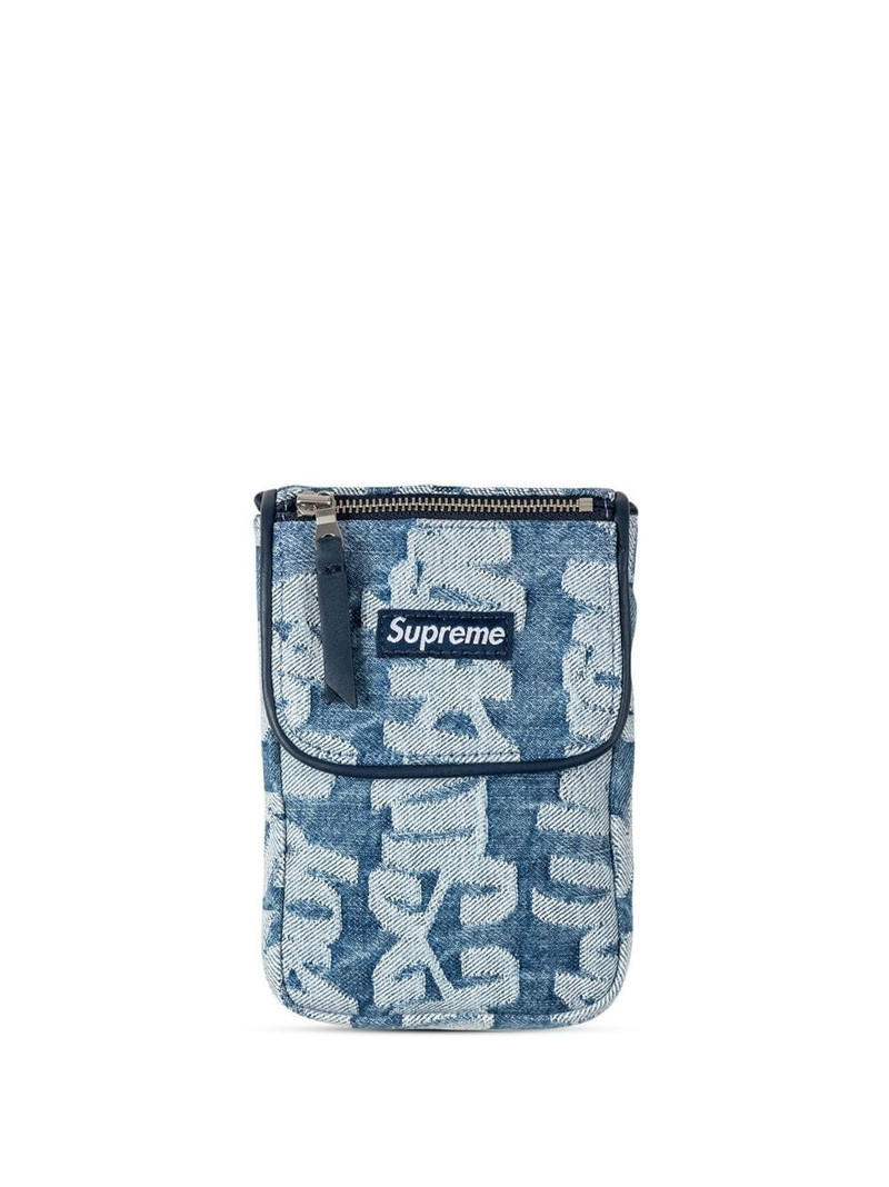 logo-jacquard denim neck pouch 1