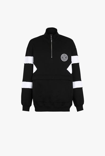 Black and white eco-designed cotton sweatshirt with Balmain logo badge - 1