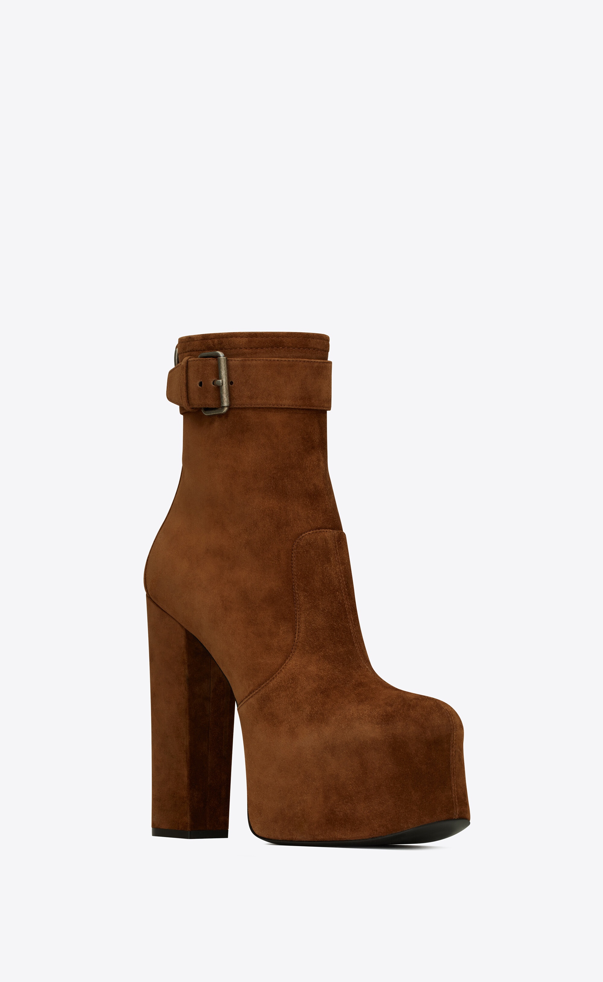 cherry buckle platform booties in suede - 4