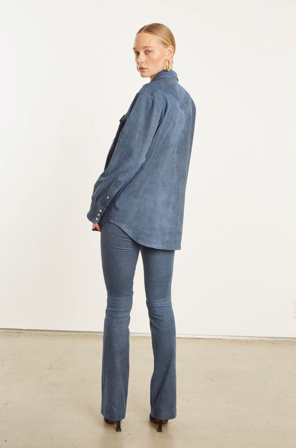 DENIM SUEDE WESTERN BUTTON DOWN - 4
