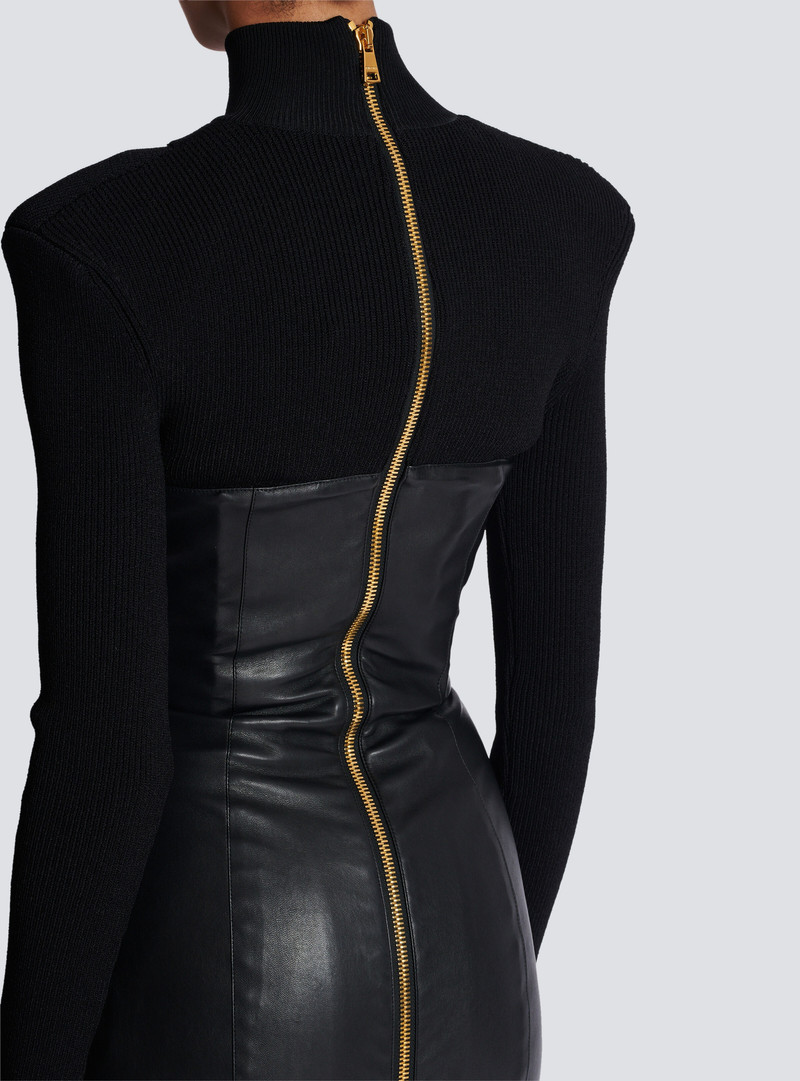 Long knit and lambskin leather dress 9
