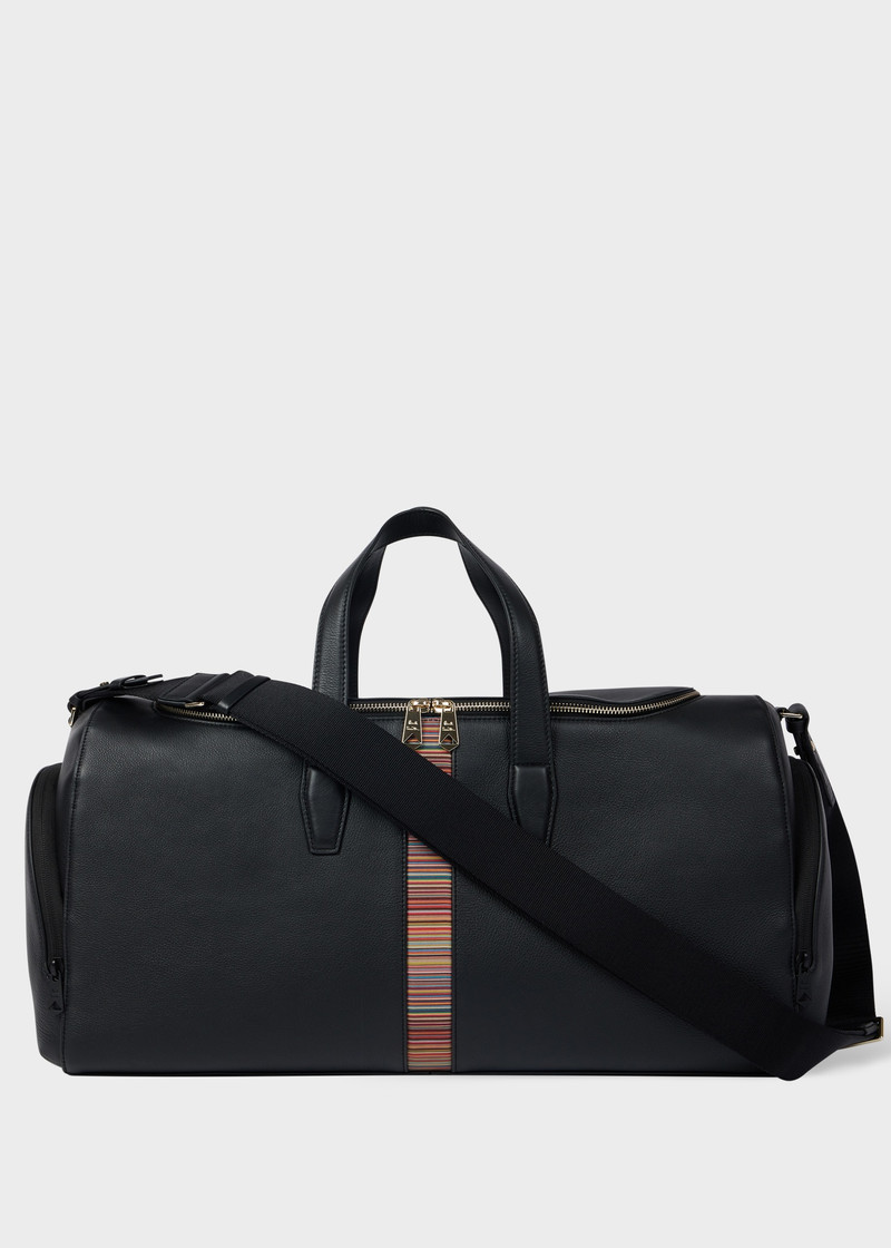 Black Leather 'Signature Stripe' Holdall Bag 1
