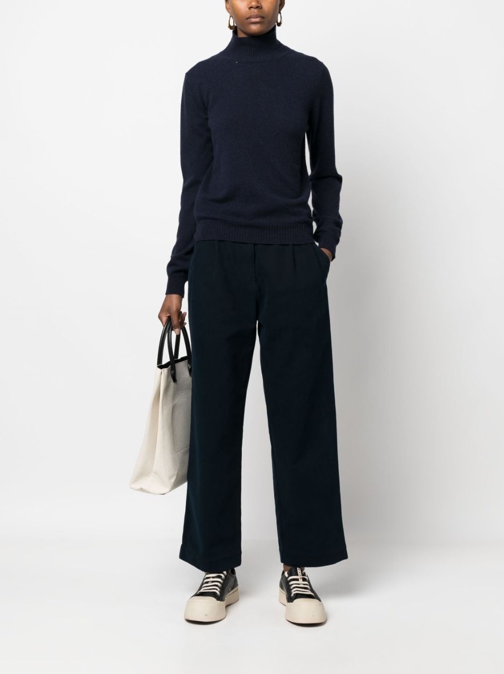 pleat-detail wide-leg cotton trousers - 2