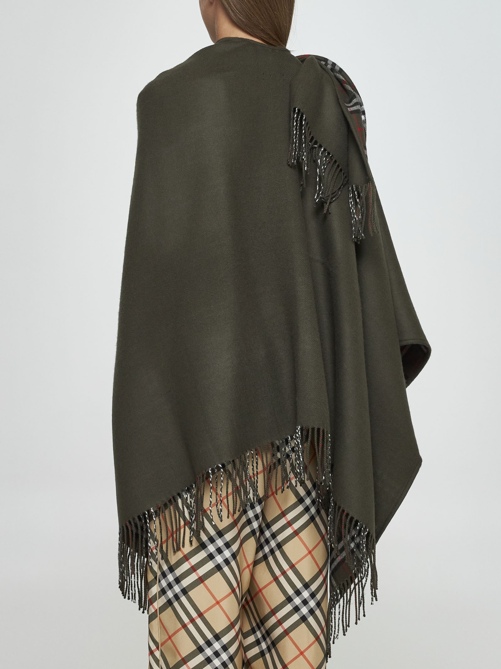 Check wool reversible cape - 4