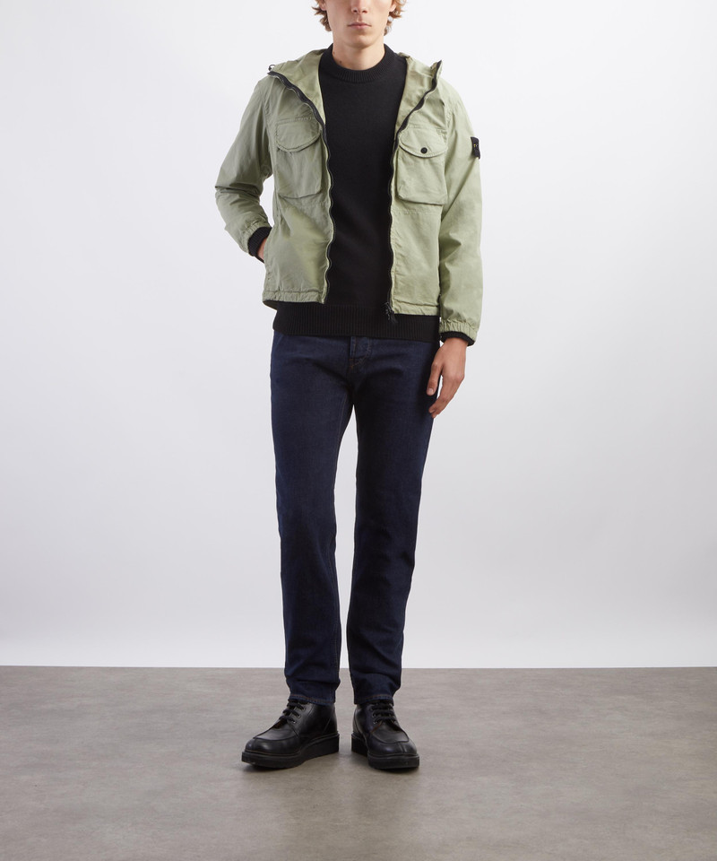 Stretch Cotton Twill Hooded Overshirt in Laurel Green 2