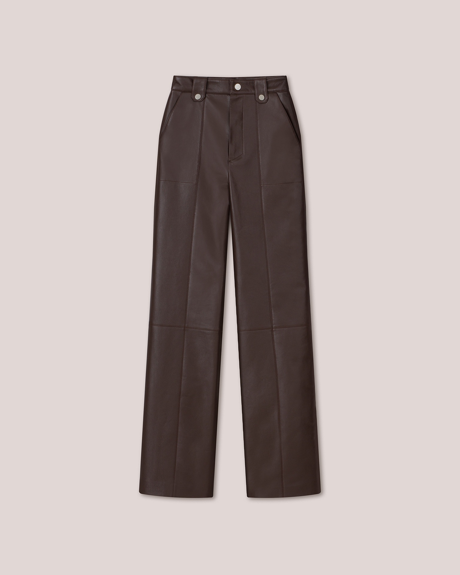 ZELDA - Straight leg regenerated leather cargo style trousers - Dark brown - 1