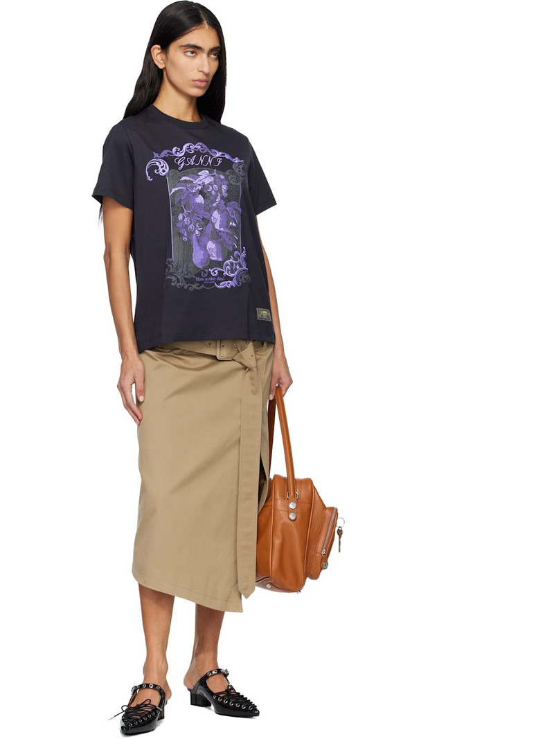 GANNI Black Cotton Damask Relaxed T-shirt outlook