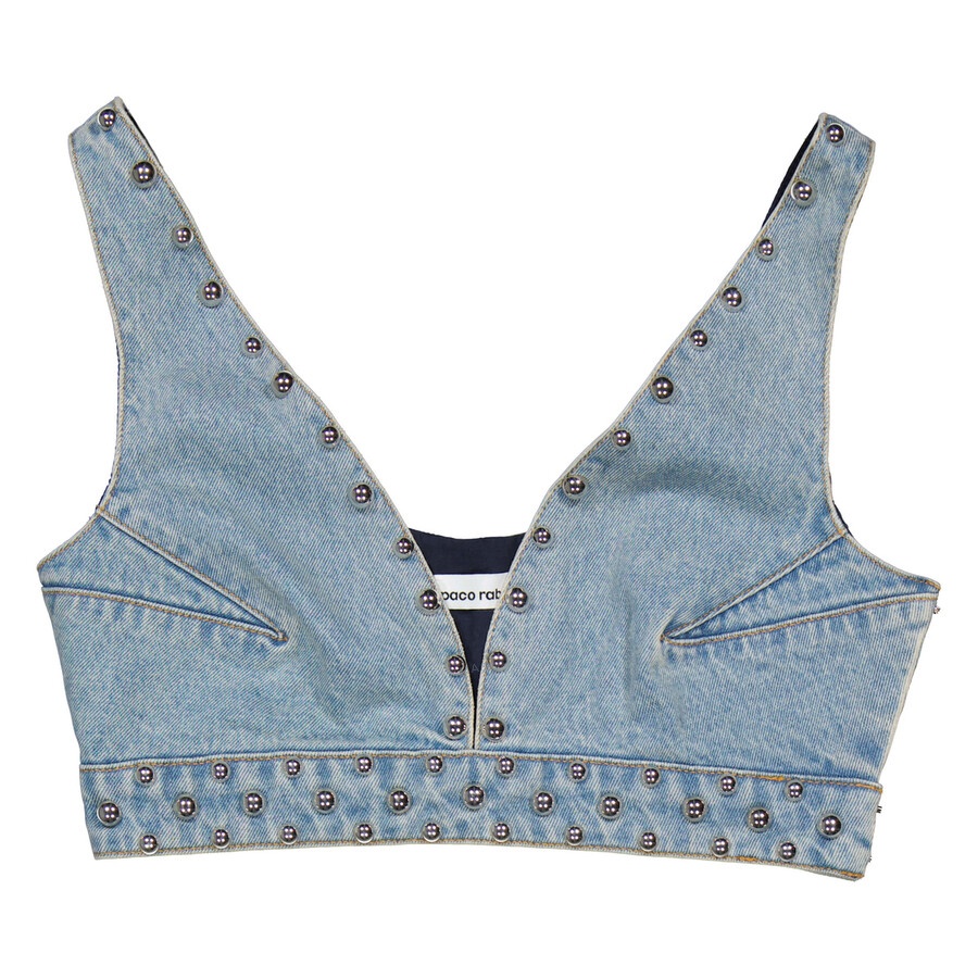 Rabanne Ladies Light Blue Denim Studded Denim Bralette - 5