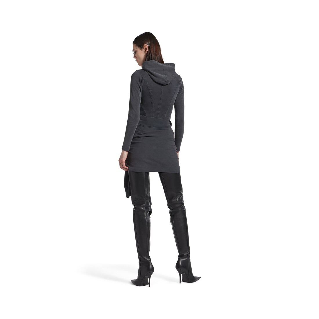 Women's Corseted Zip-up Hoodie in Black Faded - 4