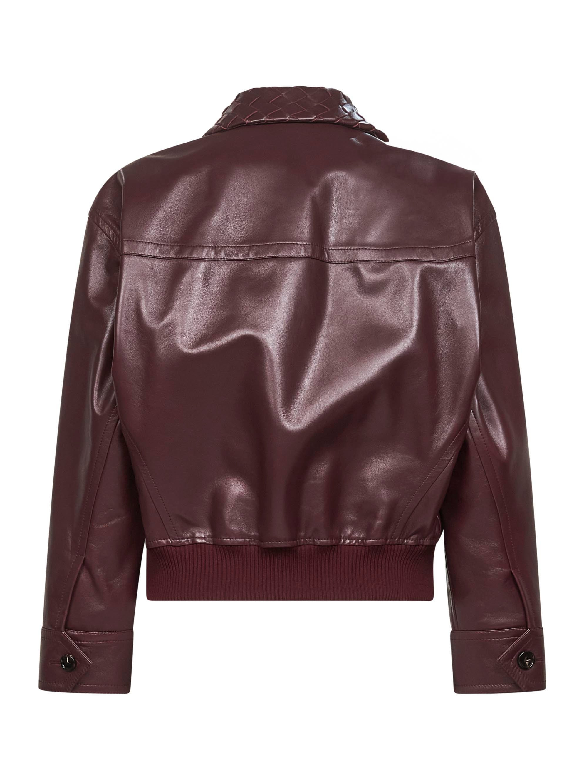 Bottega Veneta Women Burgundy Nappa Leather Blouson - 2