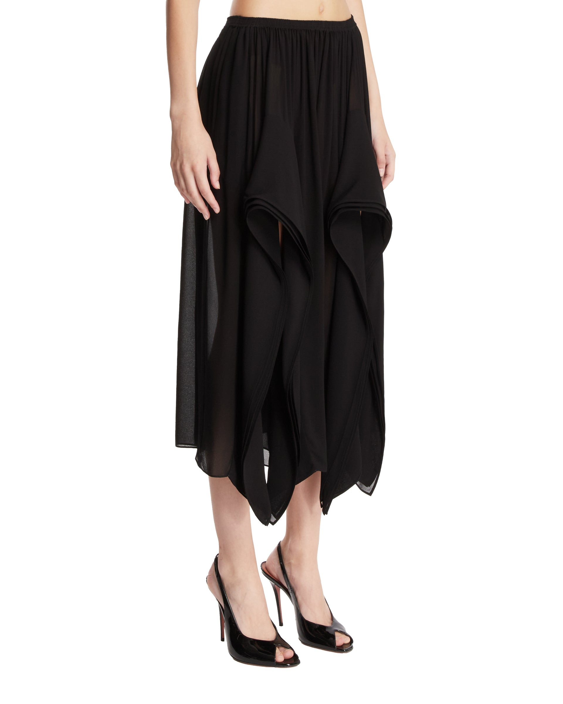 Black Asymmetric Pants with Ruffles - 4