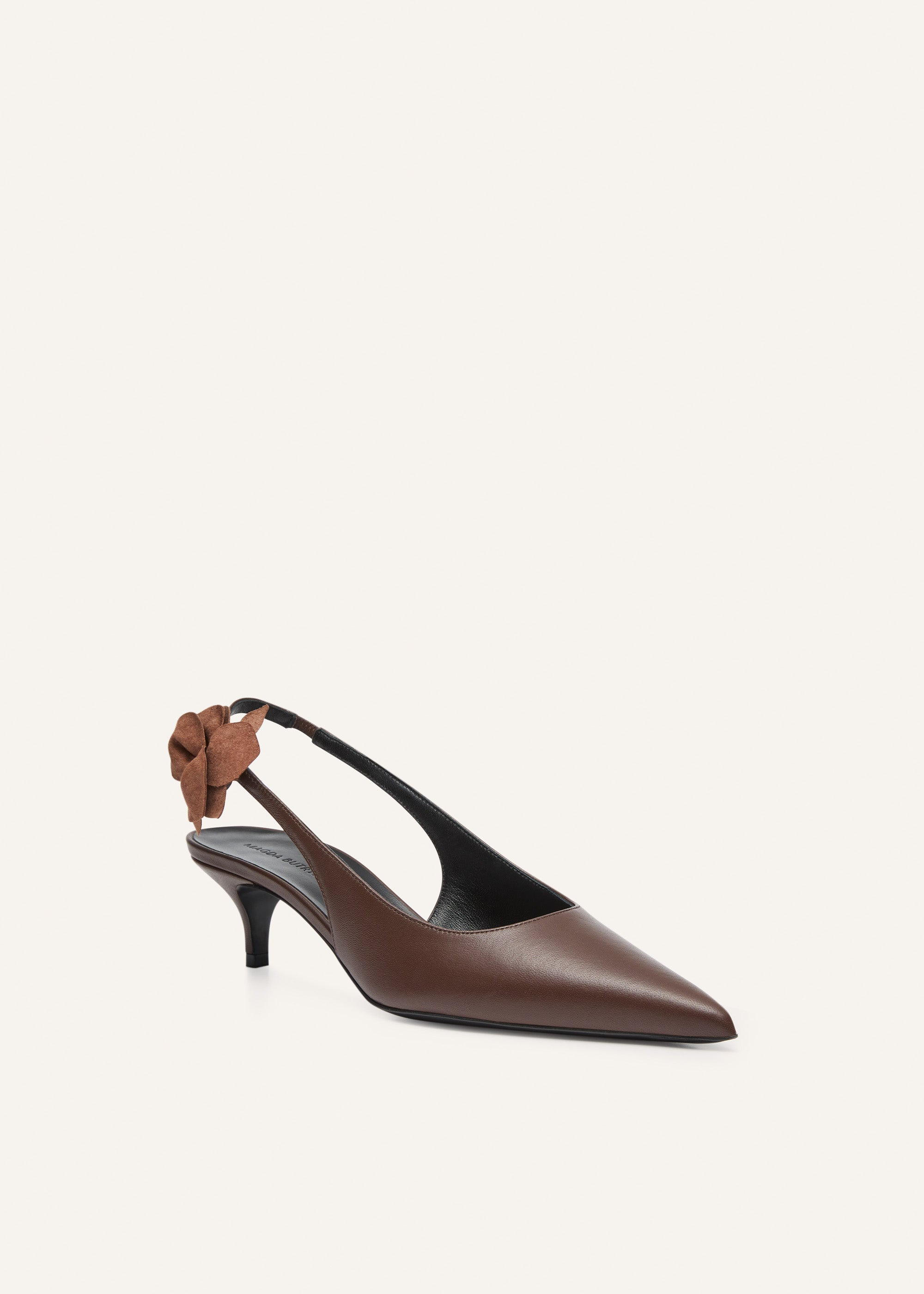 Slingback rose kitten heels in brown leather - 2