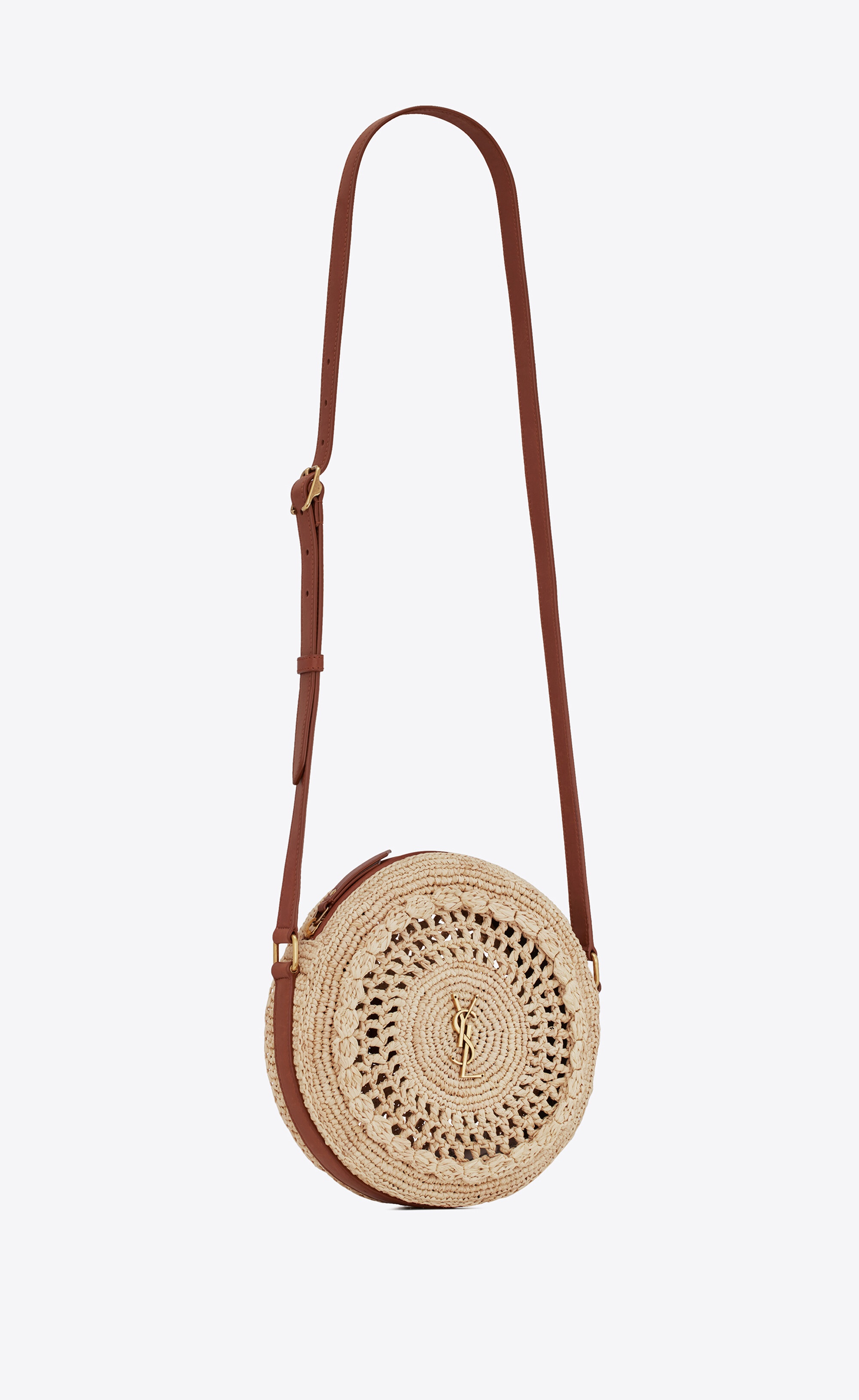 sac rond in raffia and smooth leather - 5