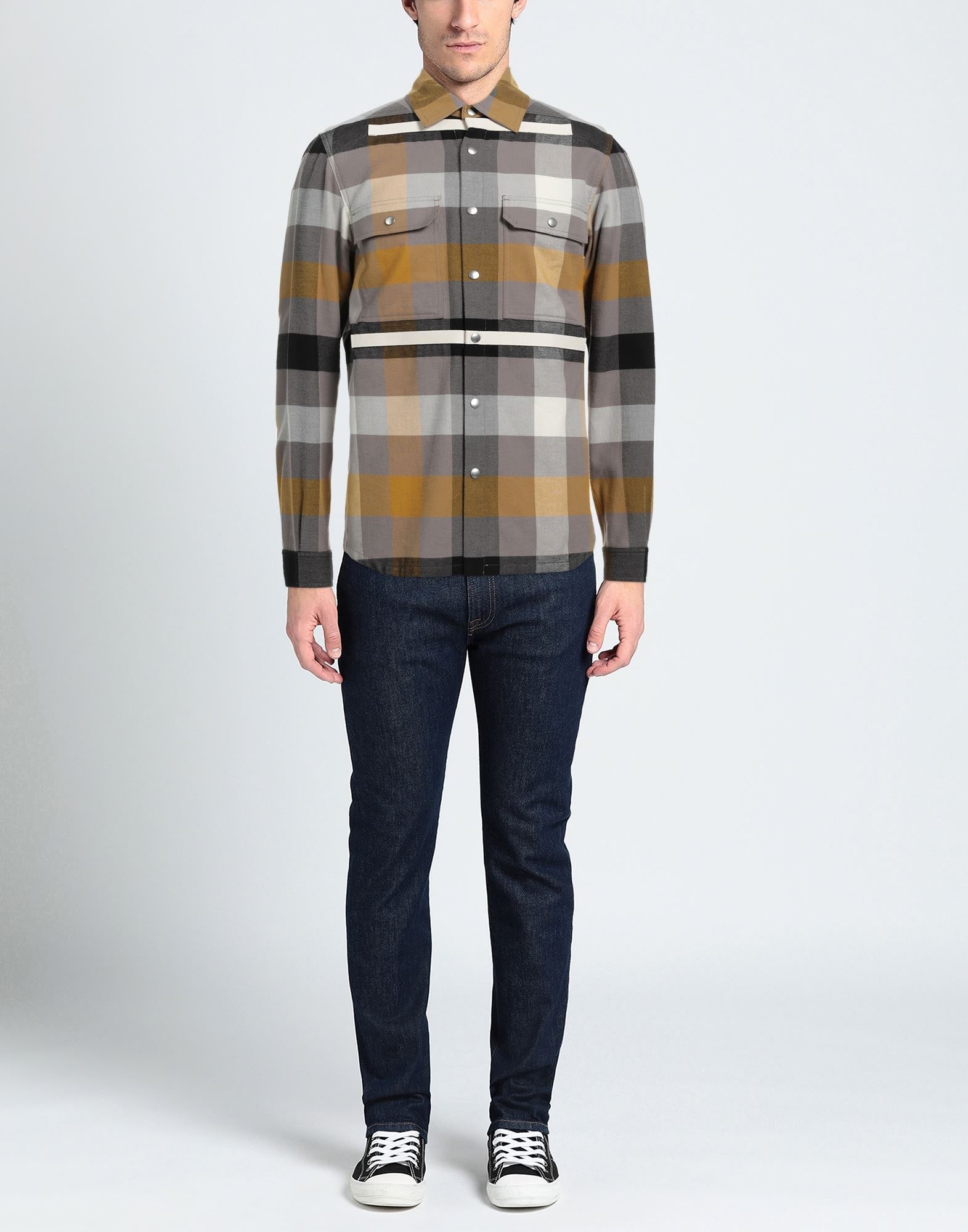 Rick Owens plaid-print long-sleeve outer shirt - RU01B1729CP-DUST 