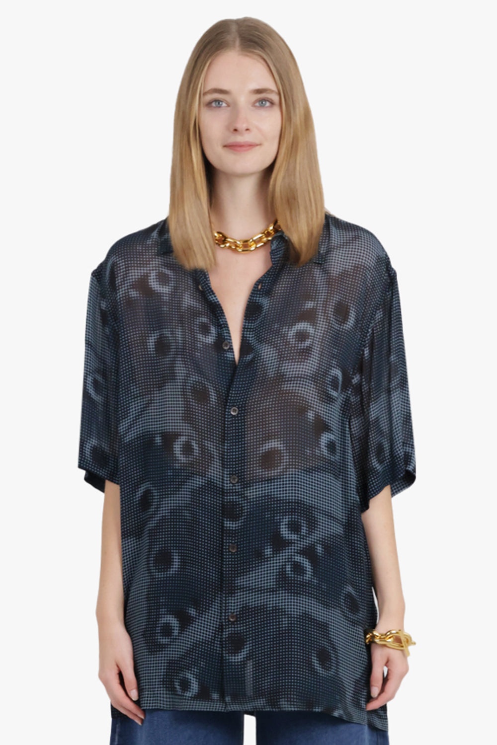 GRAPHIC ABSTRACT PRINT S/S RELAXED SHIRT | PETROL BLUE - 2