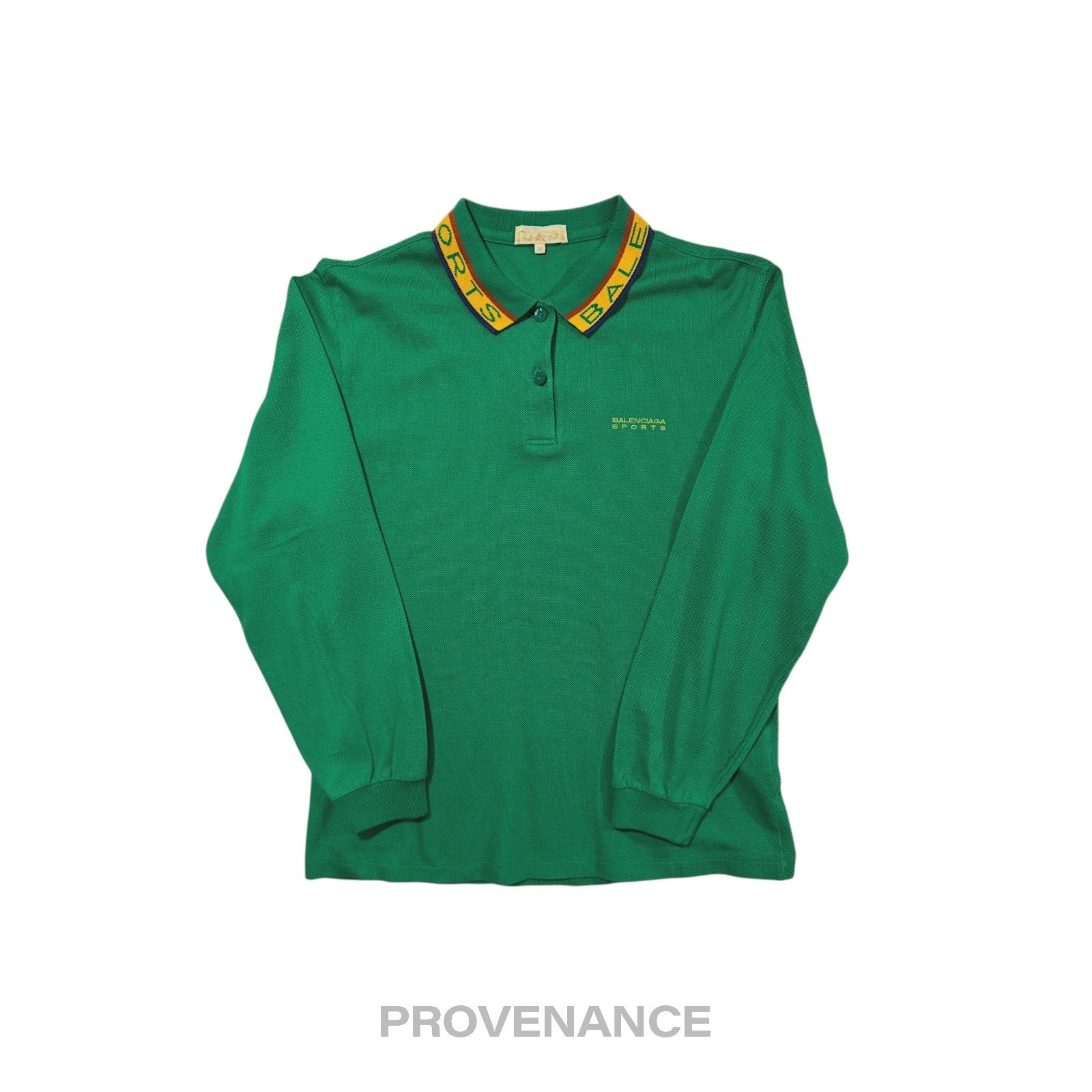Balenciaga Sports Pique Polo Shirt - Green Embroidered M - 3