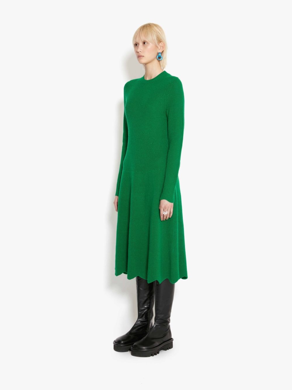 SCALLOPED HEM LONG SLEEVE DRESS - 3