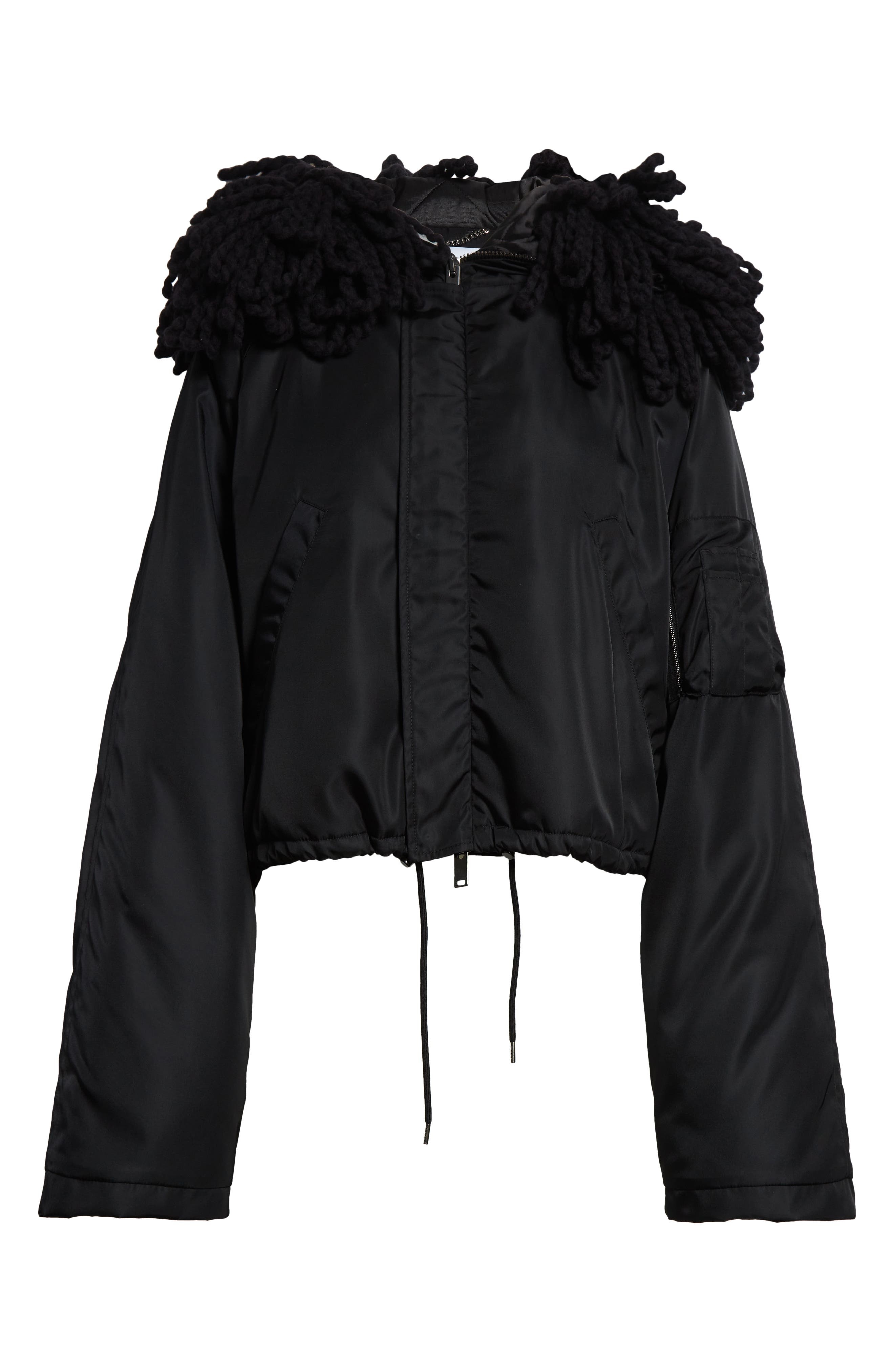 Stella McCartney Knit Collar Crop Coat in Black at Nordstrom - 8