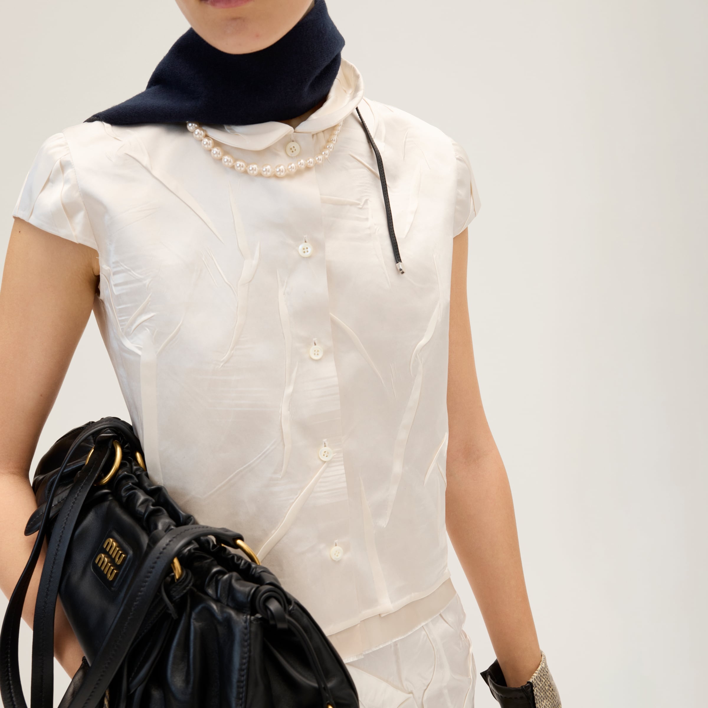 Shirt in crepe satin and ladder fabric - 4