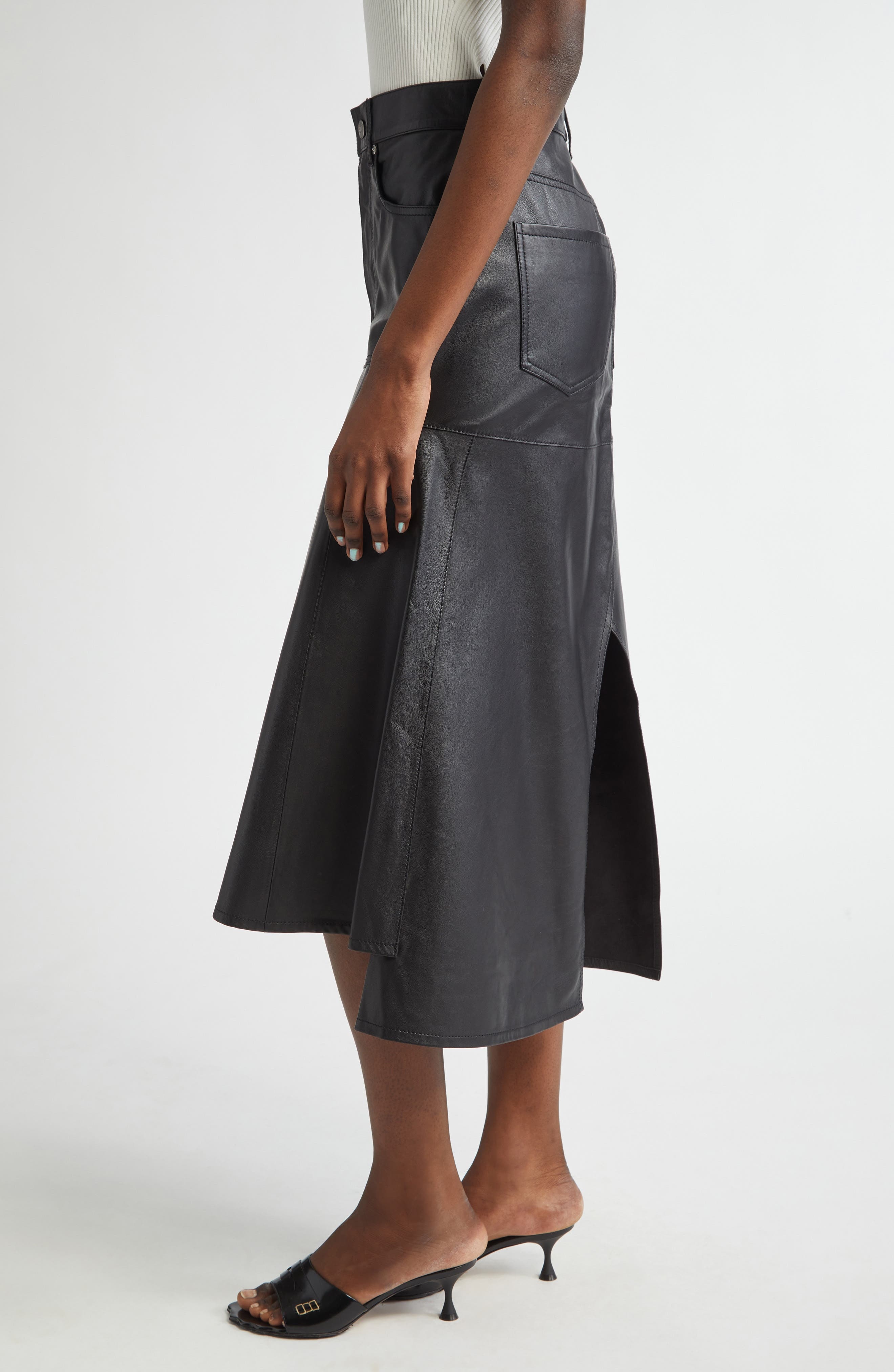 Victoria Beckham Paneled Leather Midi Skirt in Black at Nordstrom - 4