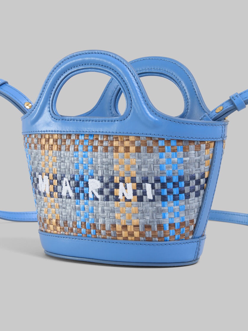 BLUE LEATHER AND RAFFIA-EFFECT FABRIC TROPICALIA MICRO BAG - 5