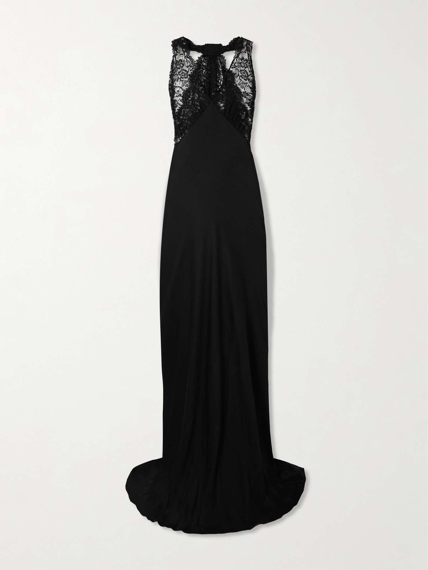 Lace-trimmed silk-charmeuse halterneck gown - 1