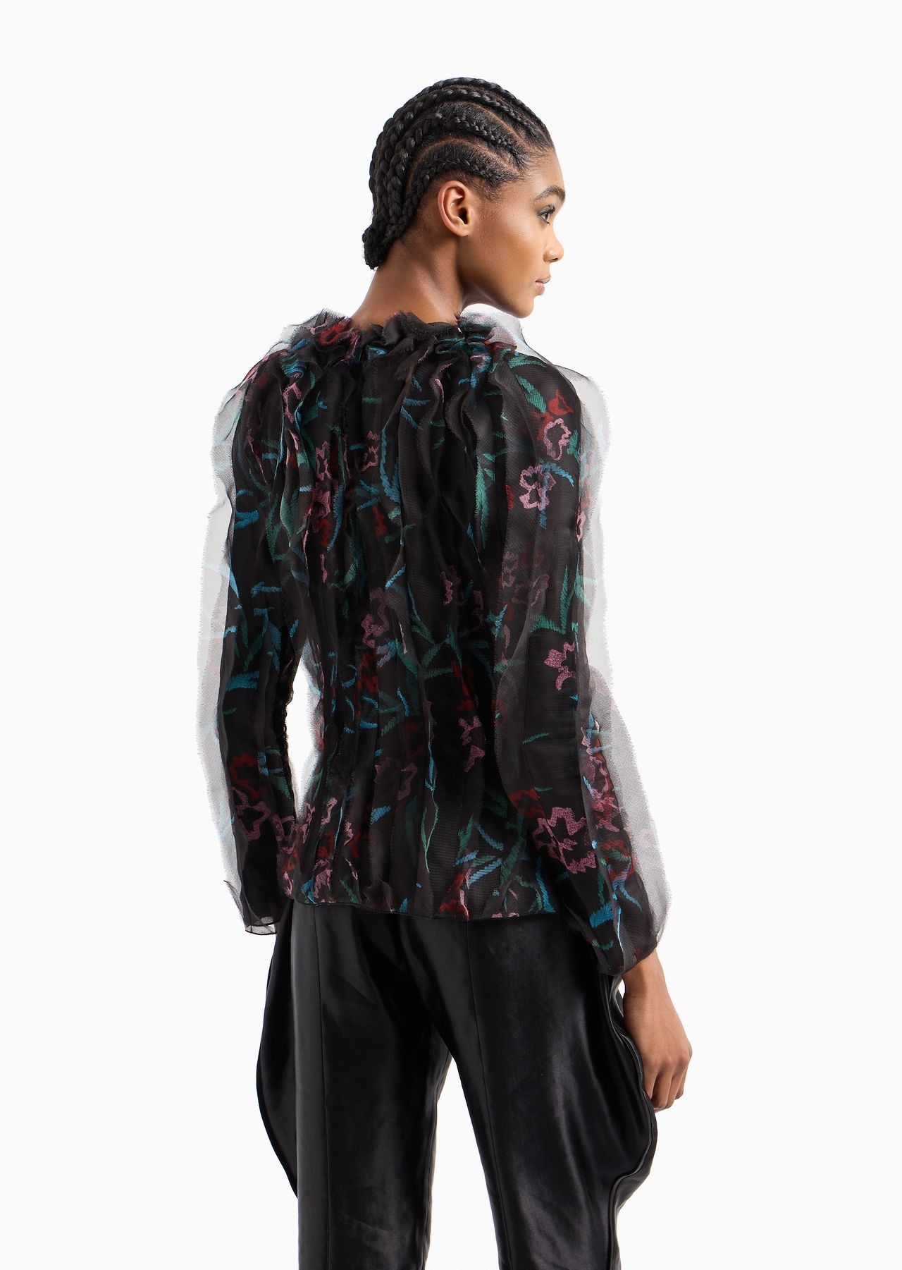 Floral-print, silk-organza long-sleeved shirt - 3