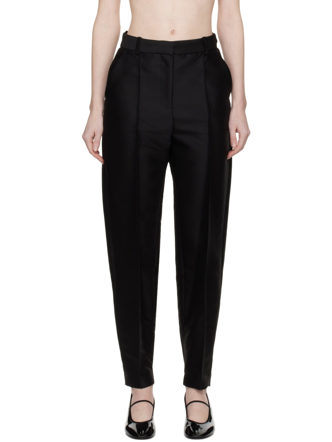 Black Sewn Pleat Trousers - 1