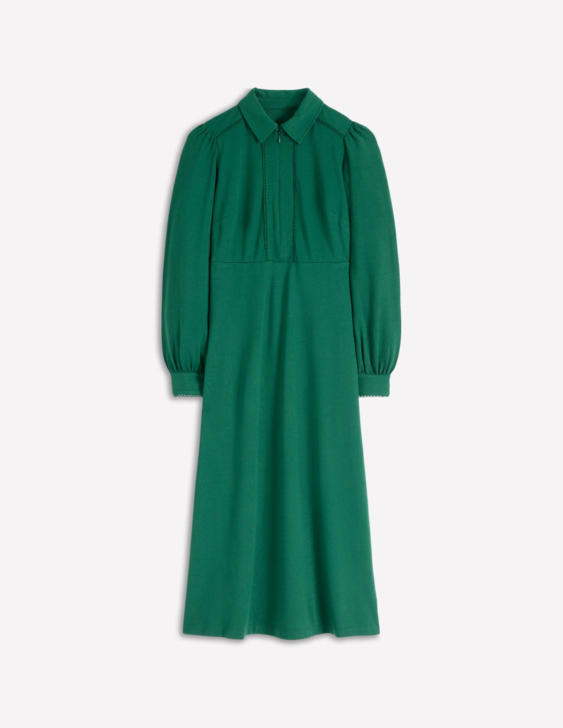 Pip Zip-Up Ponte Midi Dress-Emerald Night 1
