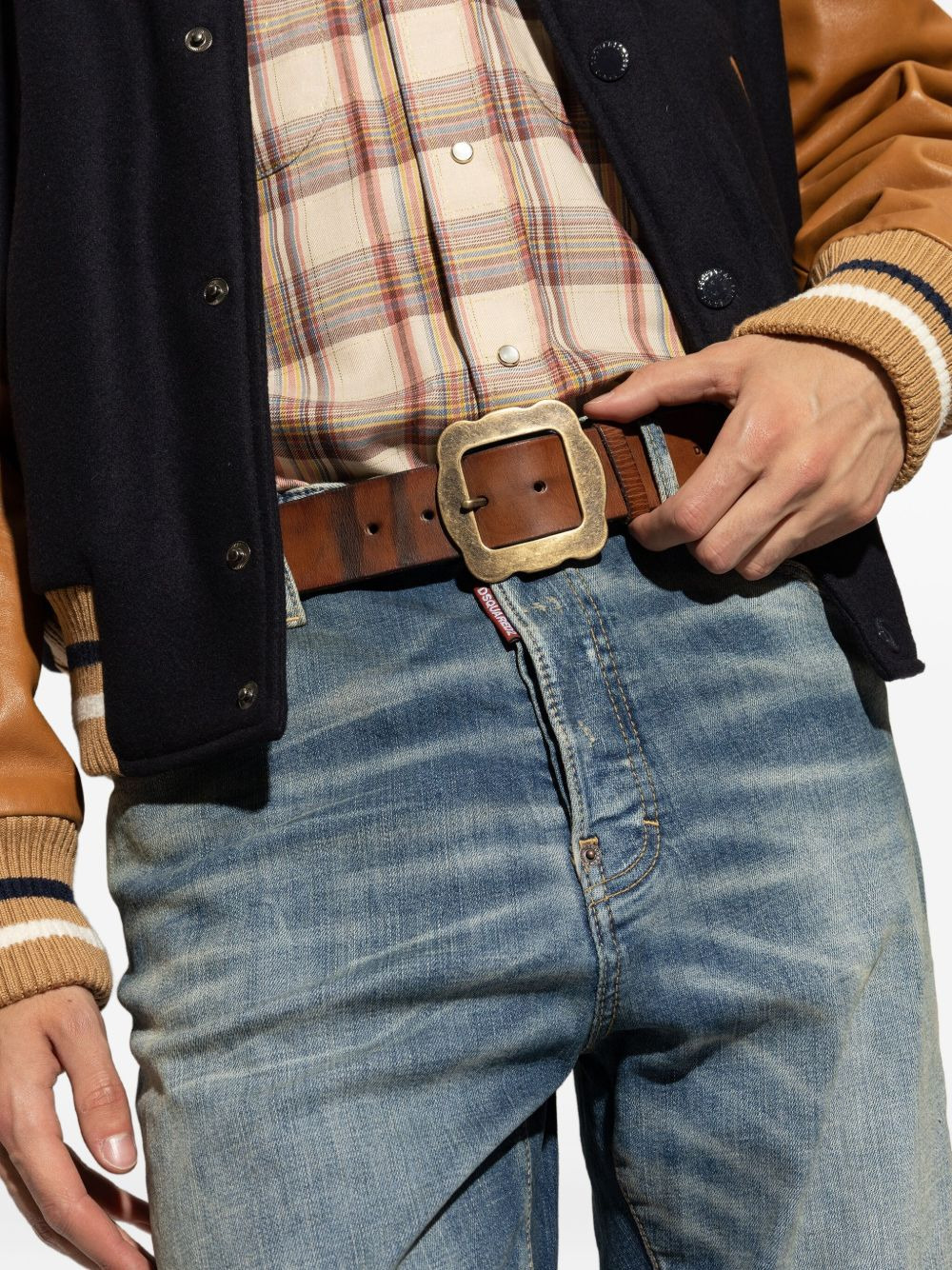 leather square-buckle belt - 4