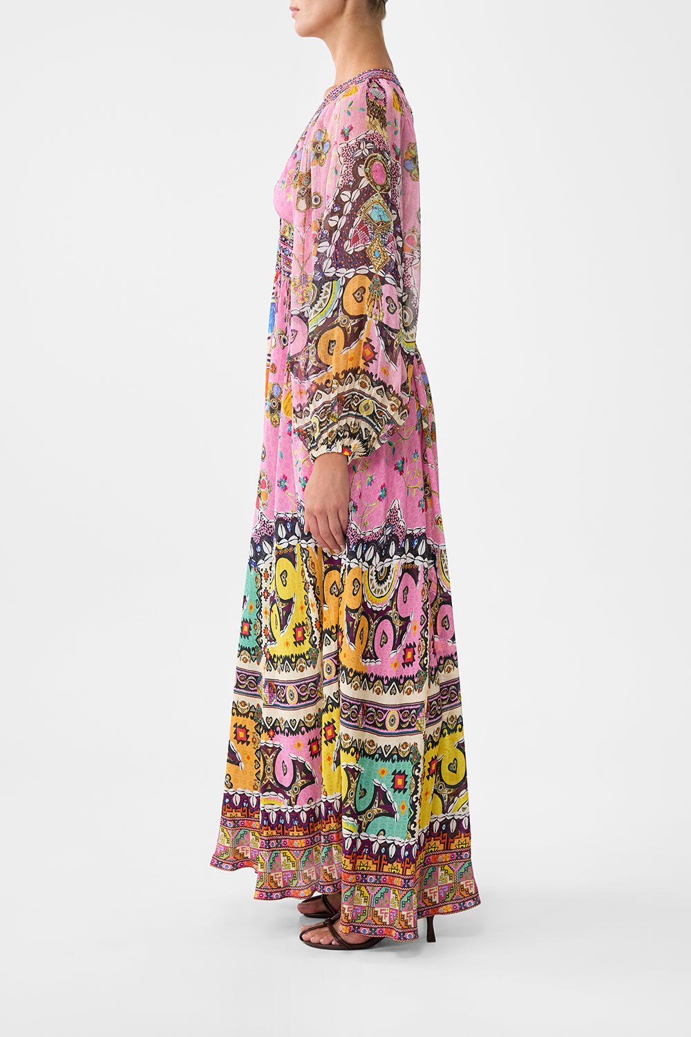 LACE UP FRONT LONG DRESS - 4