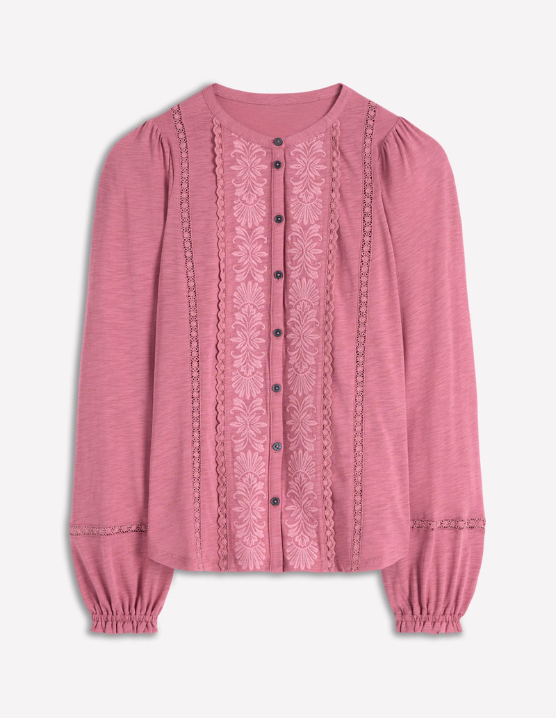 Embroidered Jersey Shirt-Pink Heather 1