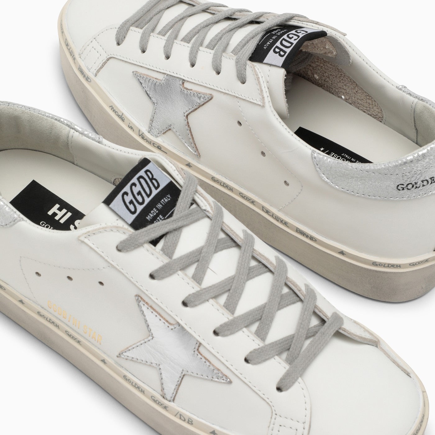 Golden Goose Deluxe Brand White/Silver Hi Star Sneakers - 5